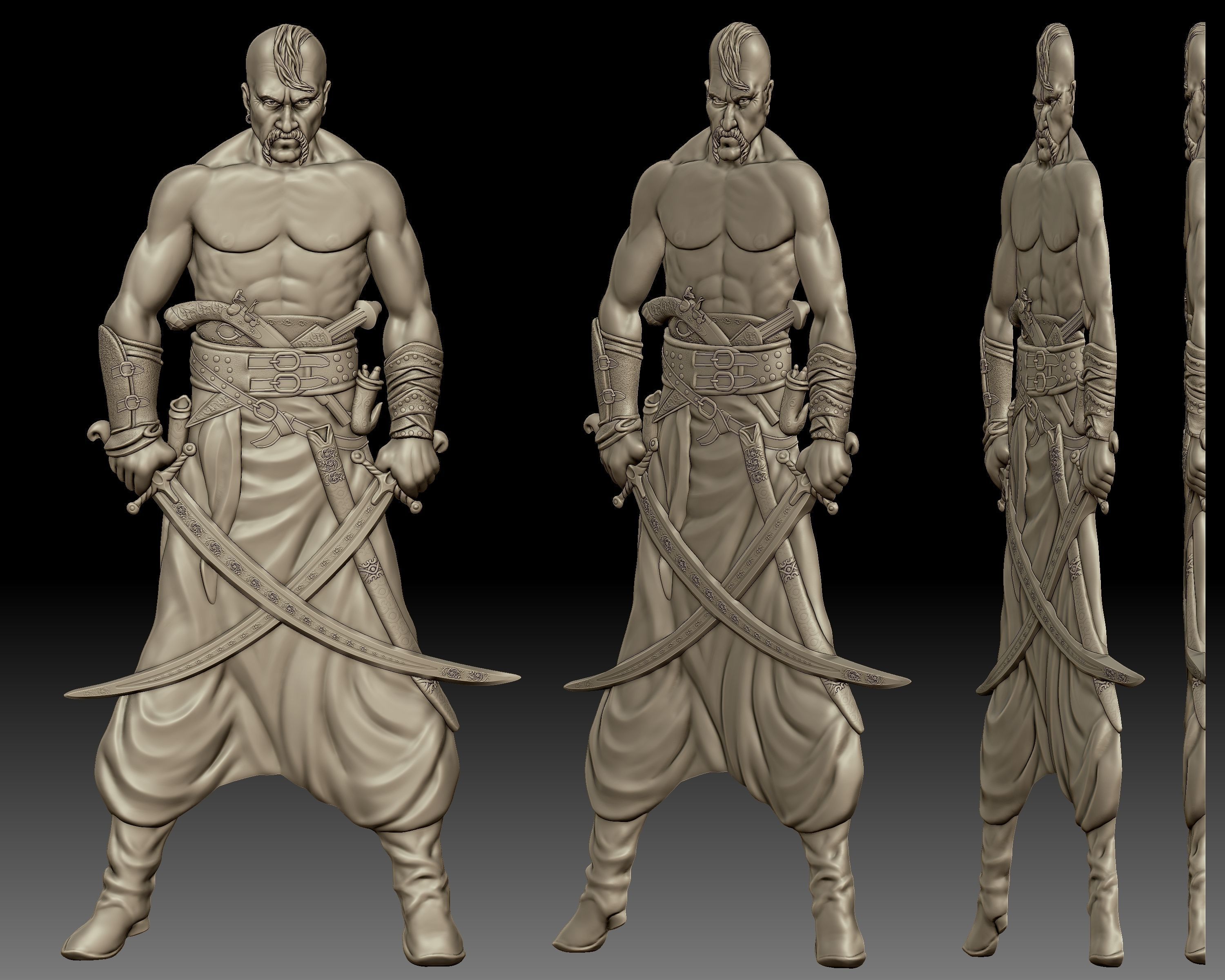 Cossack Ukrainian warrior bas-relief 3D print model_2