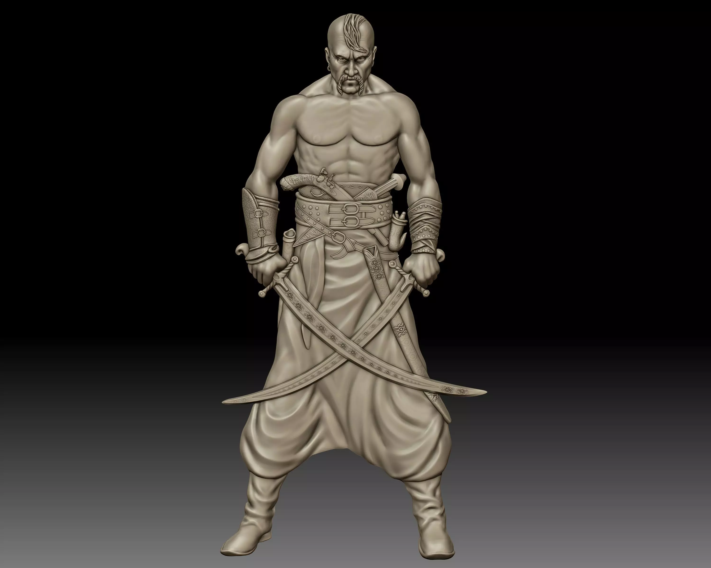 Cossack Ukrainian warrior bas-relief 3D print model_0