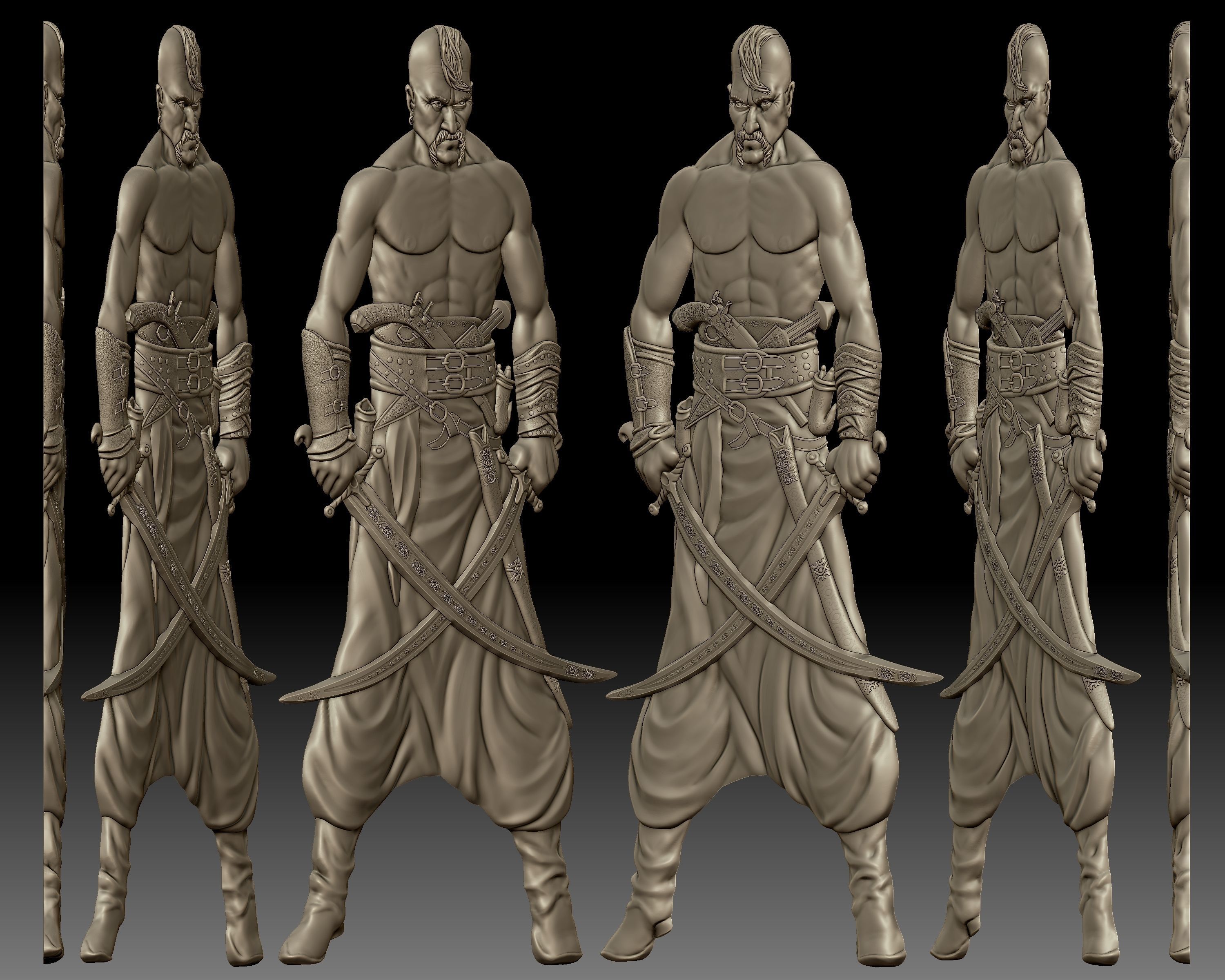 Cossack Ukrainian warrior bas-relief 3D print model_3