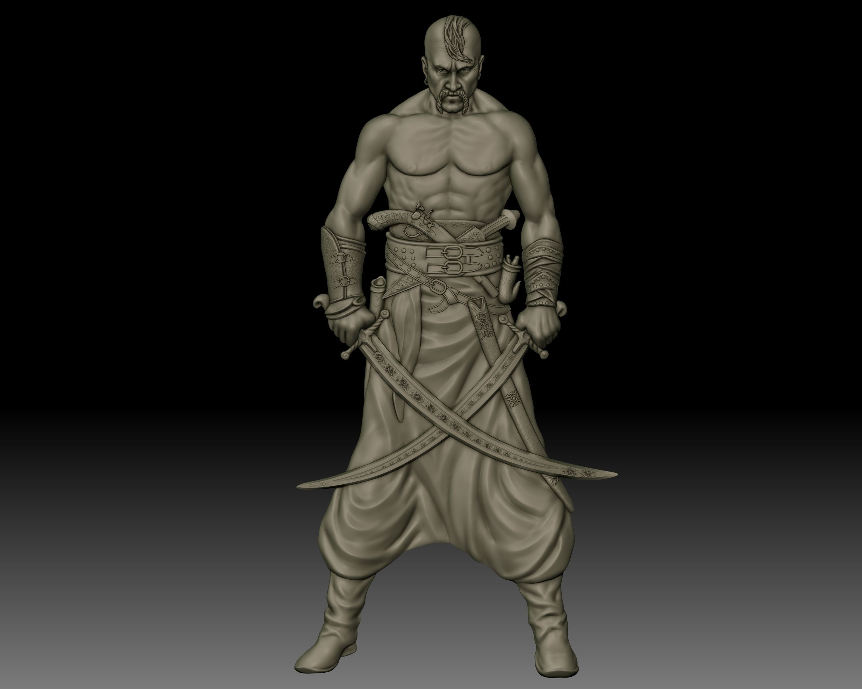 Cossack Ukrainian warrior bas-relief 3D print model_4