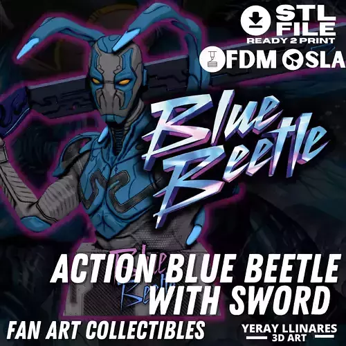 Action Blue Beetle with Sword - DC Universe 3D print model