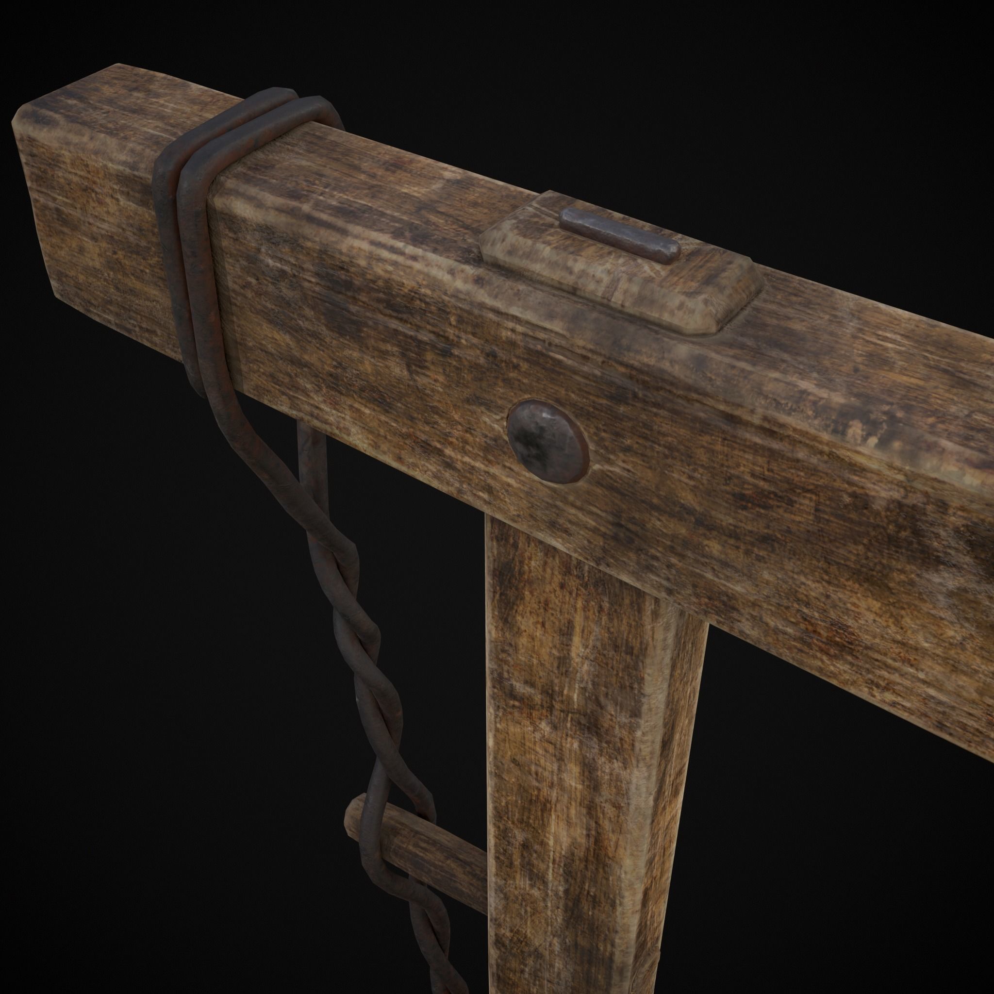 Antique Wooden Bow Saw Low-poly 3D model_17