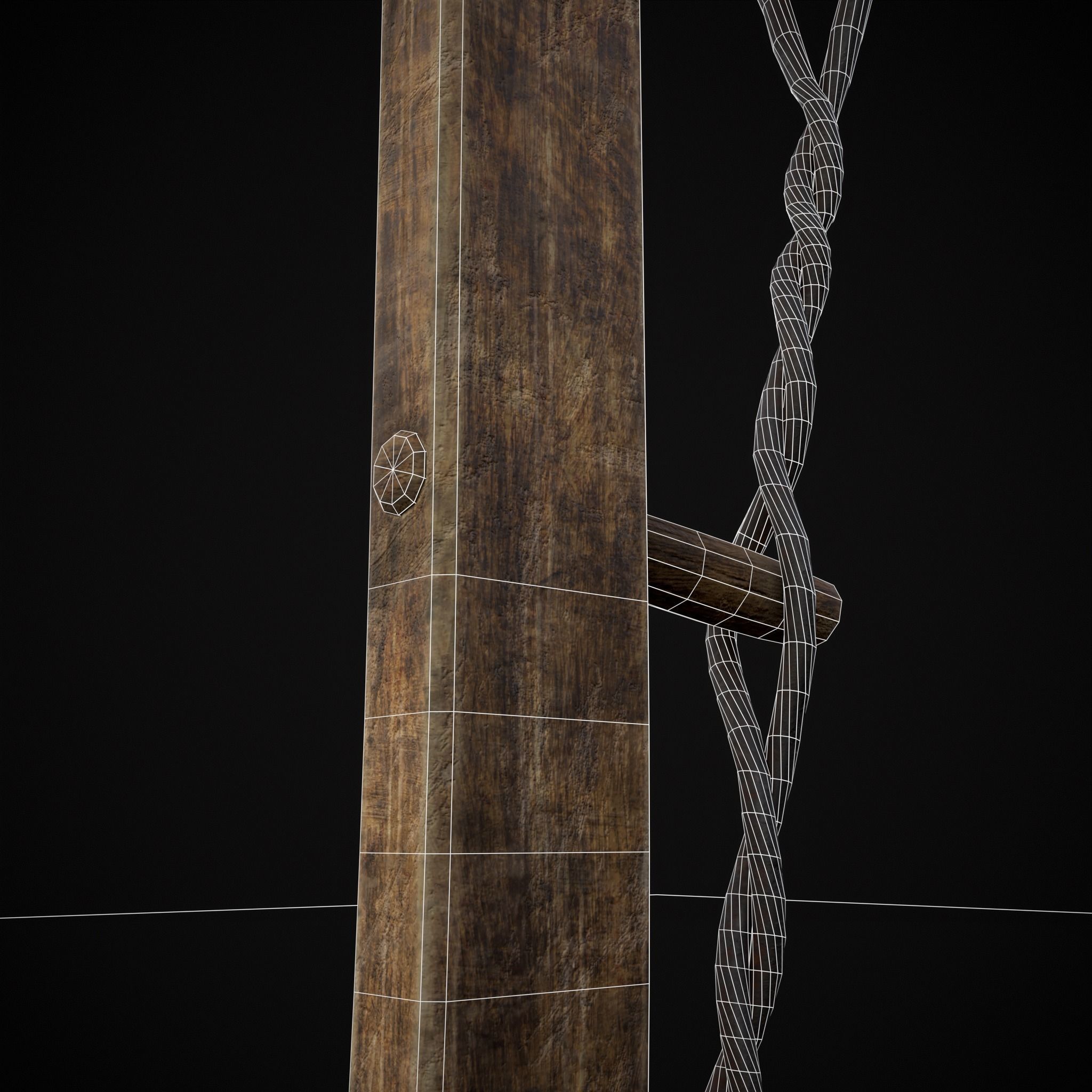 Antique Wooden Bow Saw Low-poly 3D model_12