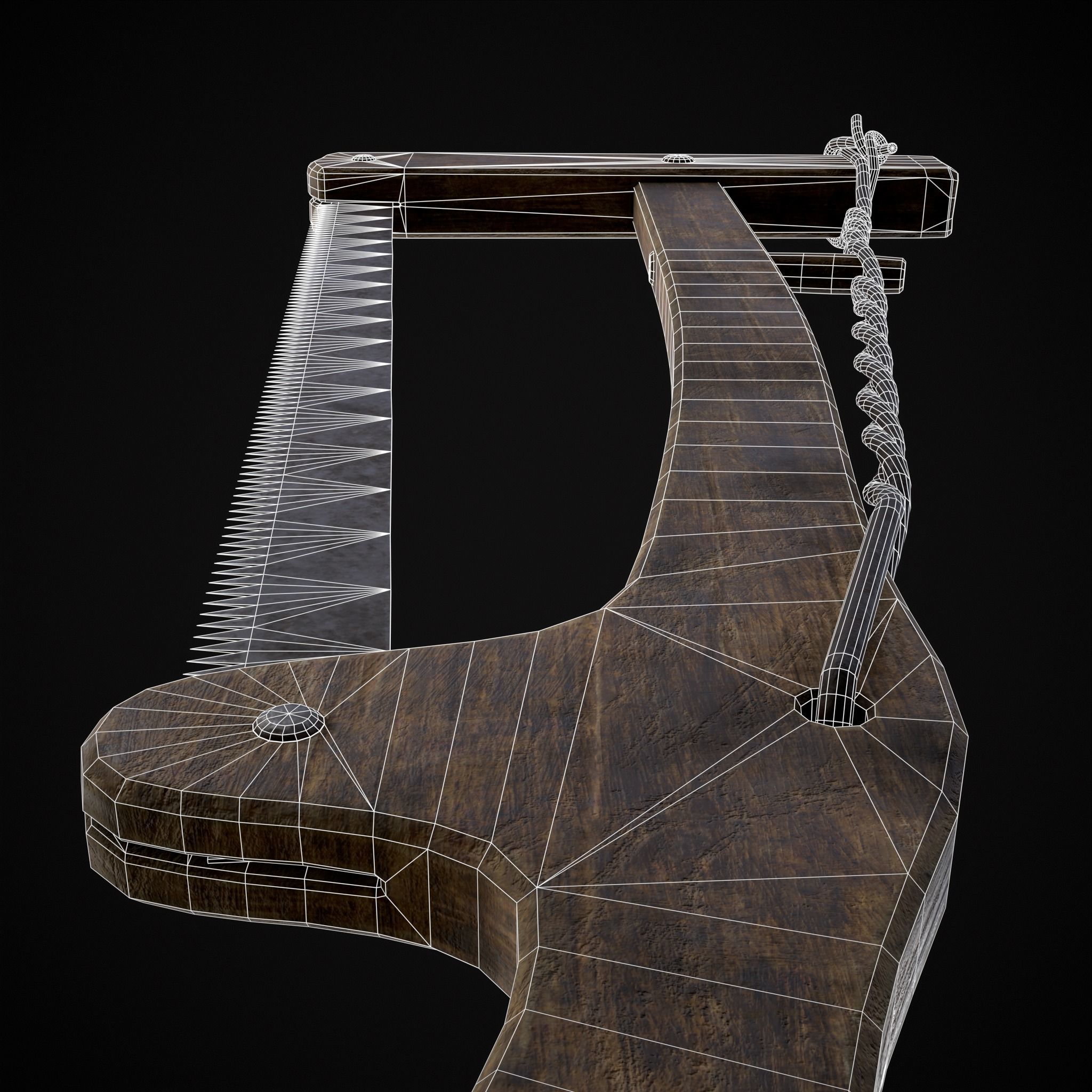 Antique Wooden Bow Saw Low-poly 3D model_8