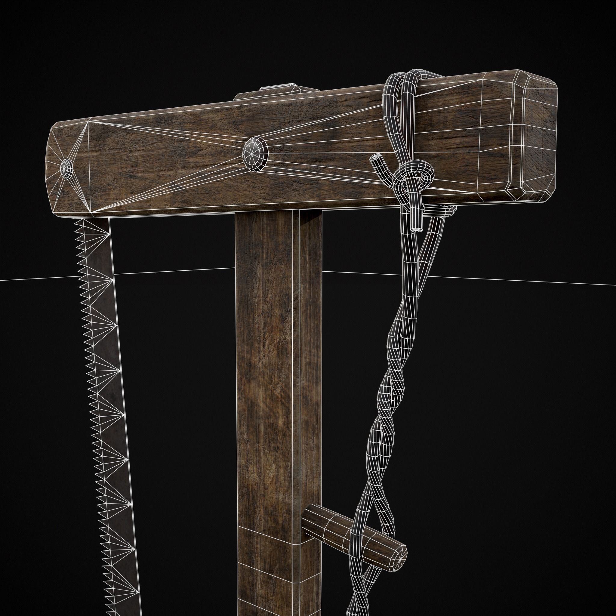 Antique Wooden Bow Saw Low-poly 3D model_14