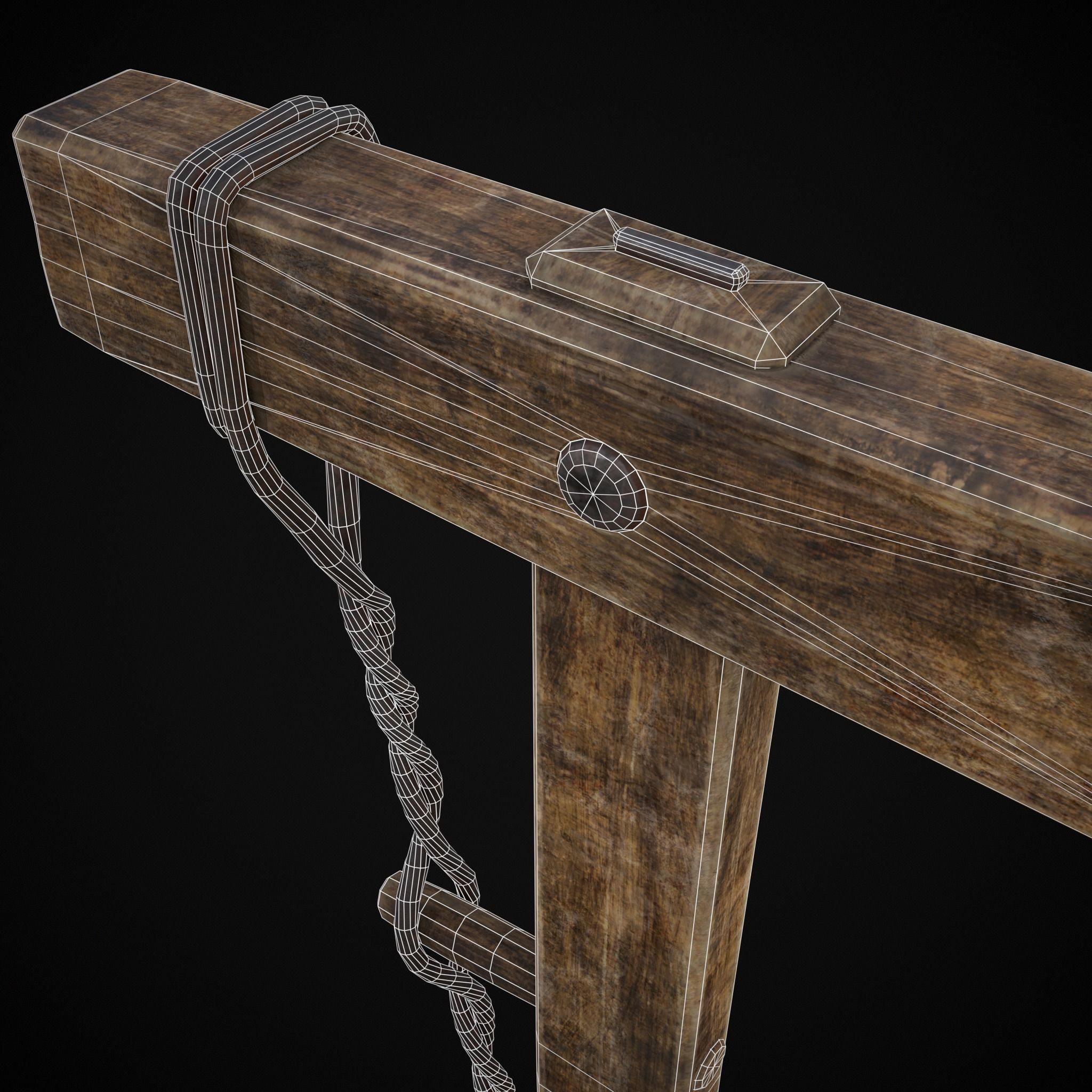 Antique Wooden Bow Saw Low-poly 3D model_18