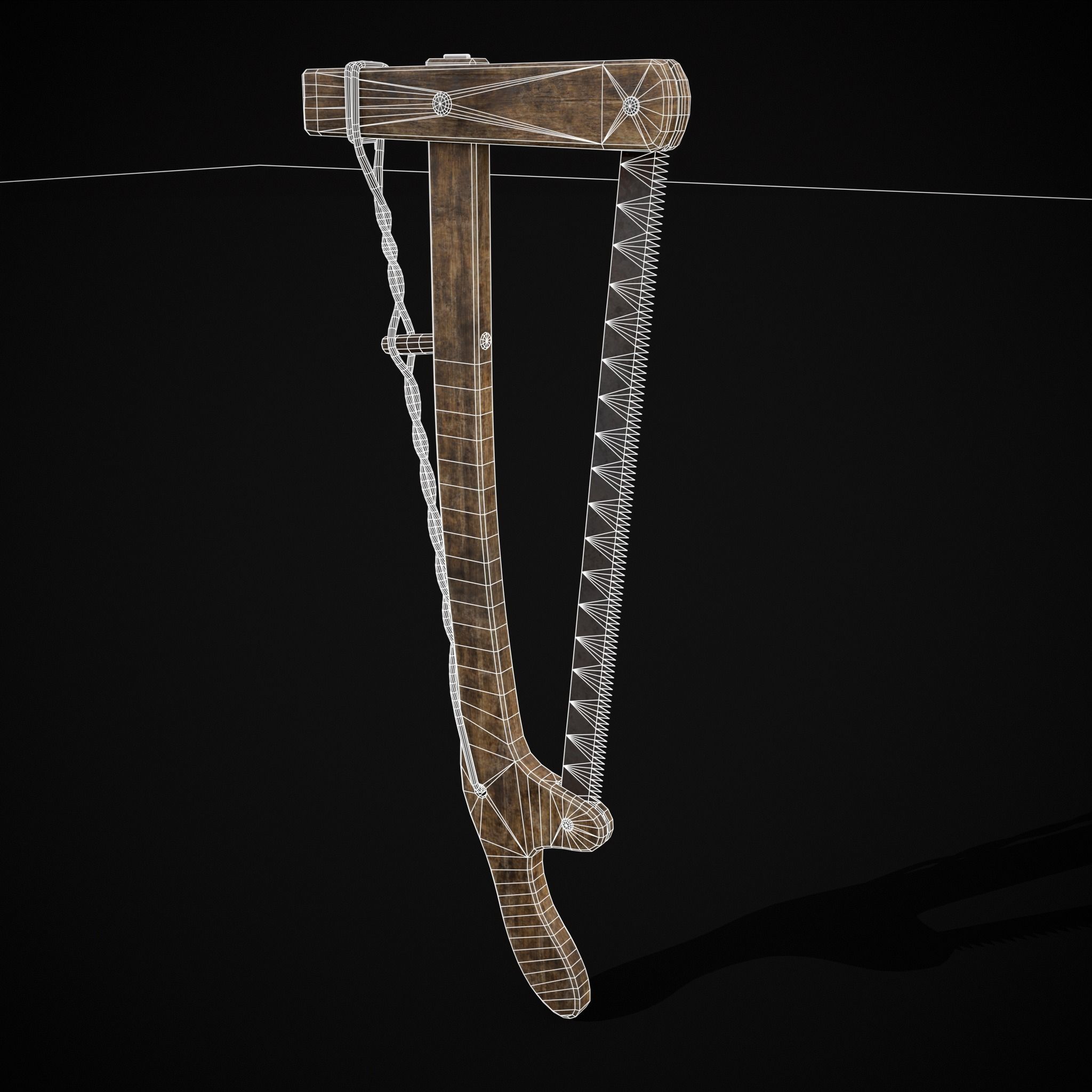 Antique Wooden Bow Saw Low-poly 3D model_28