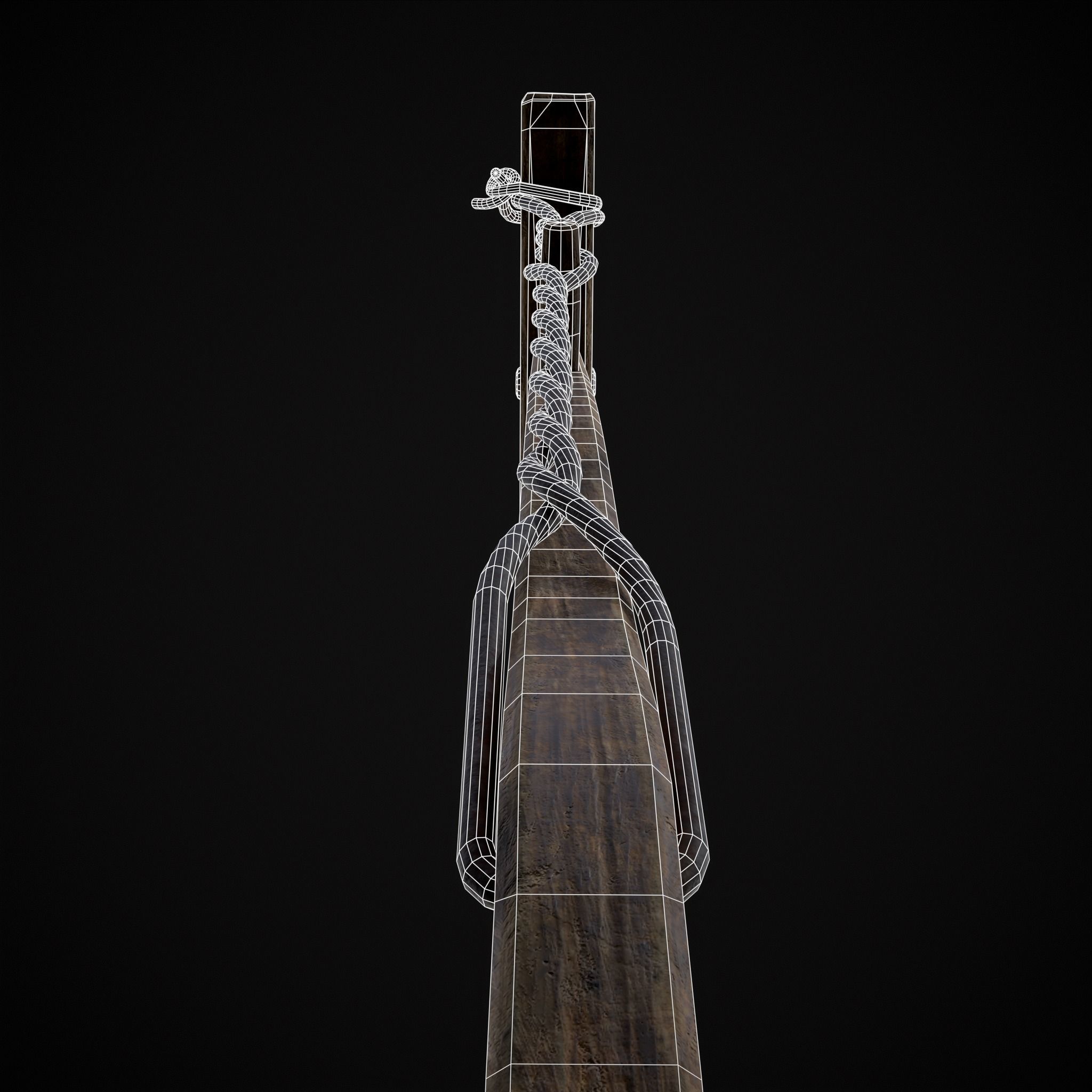 Antique Wooden Bow Saw Low-poly 3D model_10