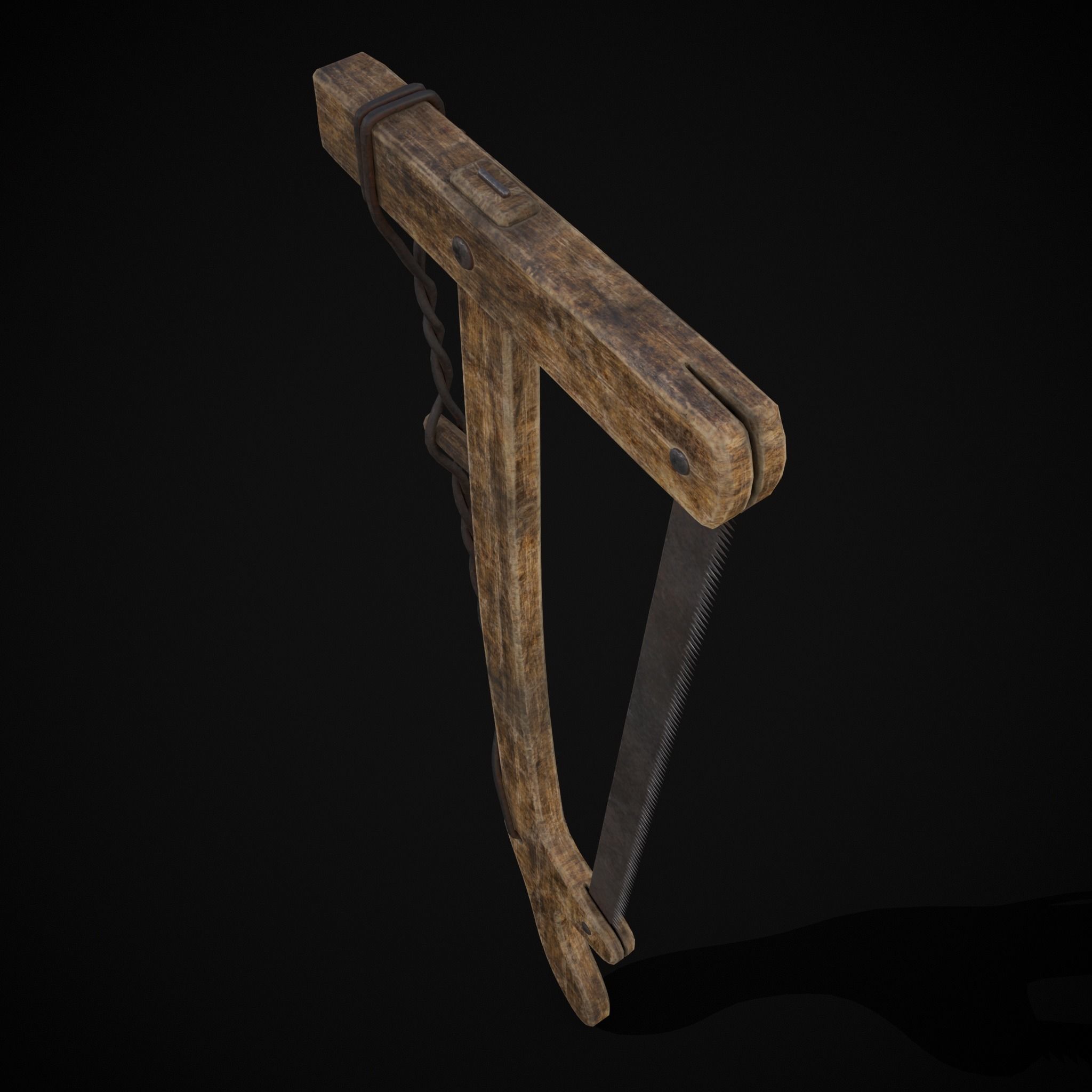 Antique Wooden Bow Saw Low-poly 3D model_19