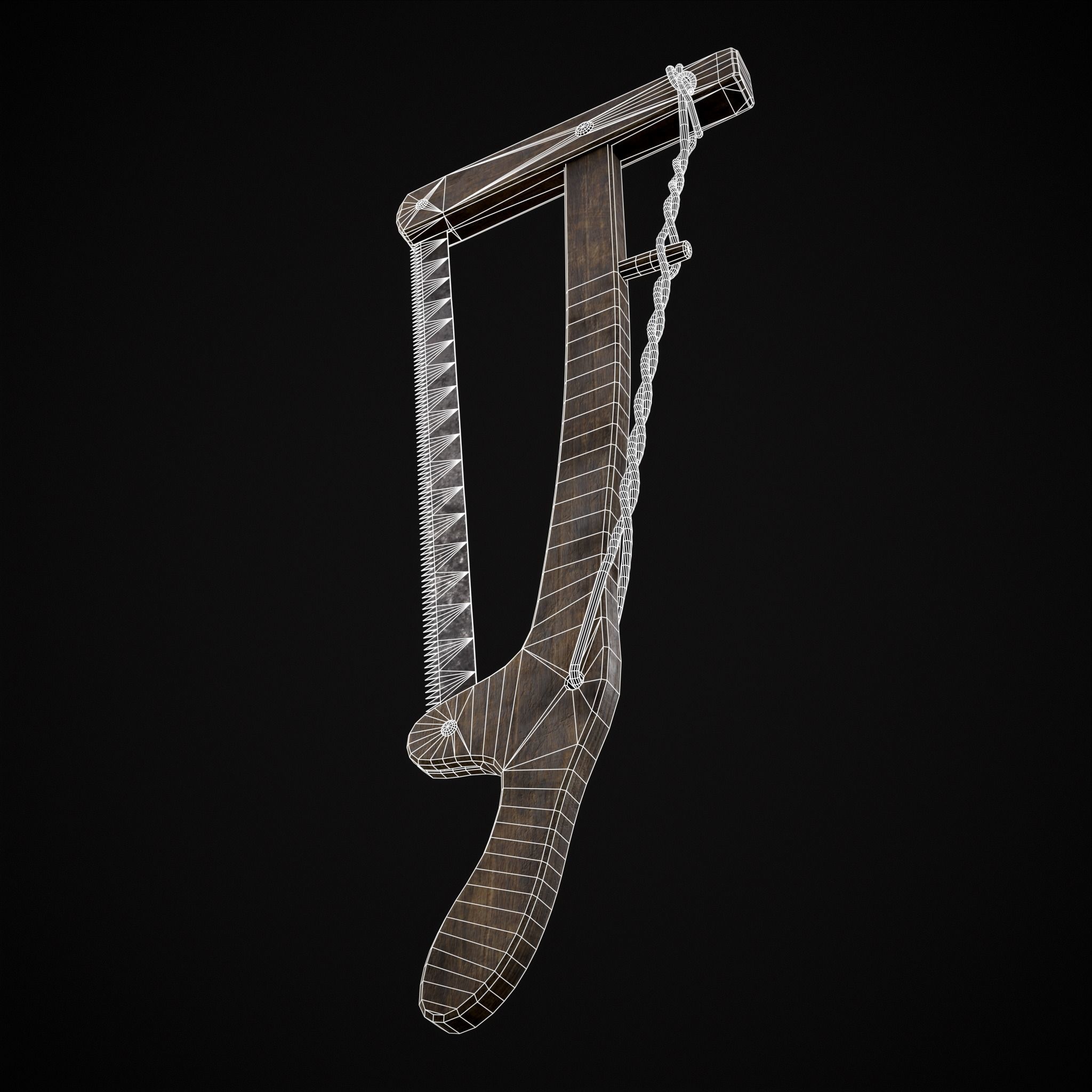 Antique Wooden Bow Saw Low-poly 3D model_24
