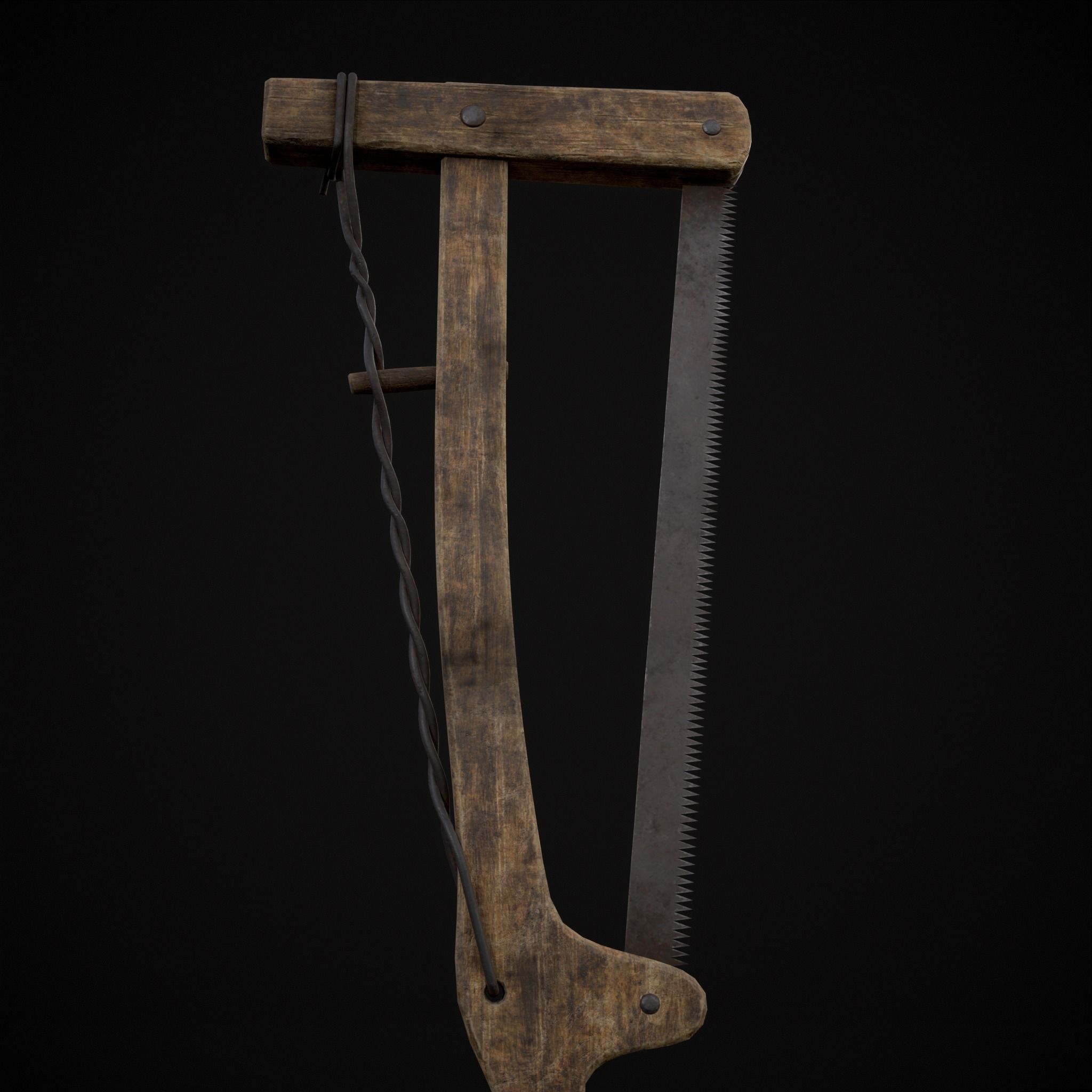 Antique Wooden Bow Saw Low-poly 3D model_21