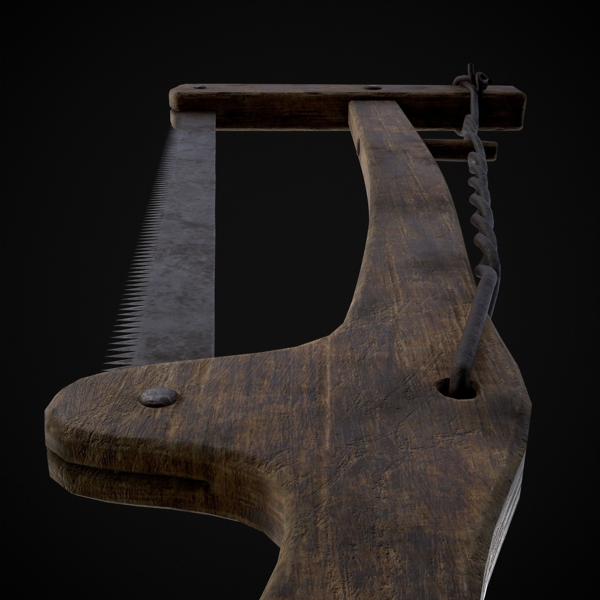 Antique Wooden Bow Saw Low-poly 3D model_7