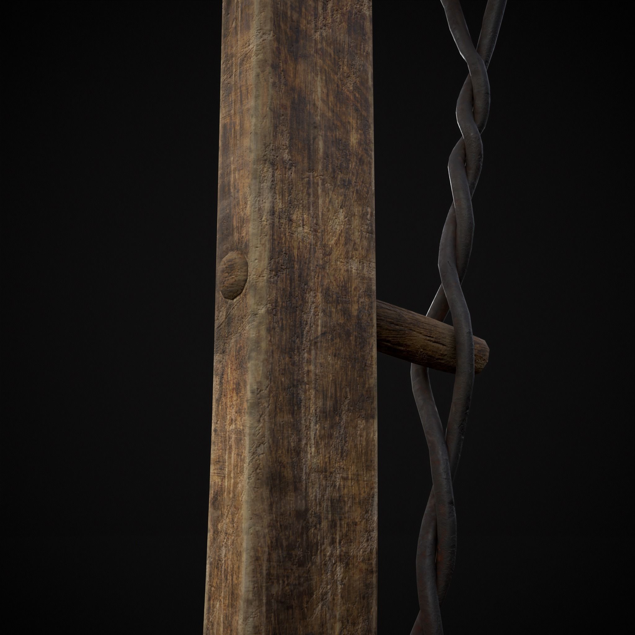 Antique Wooden Bow Saw Low-poly 3D model_11