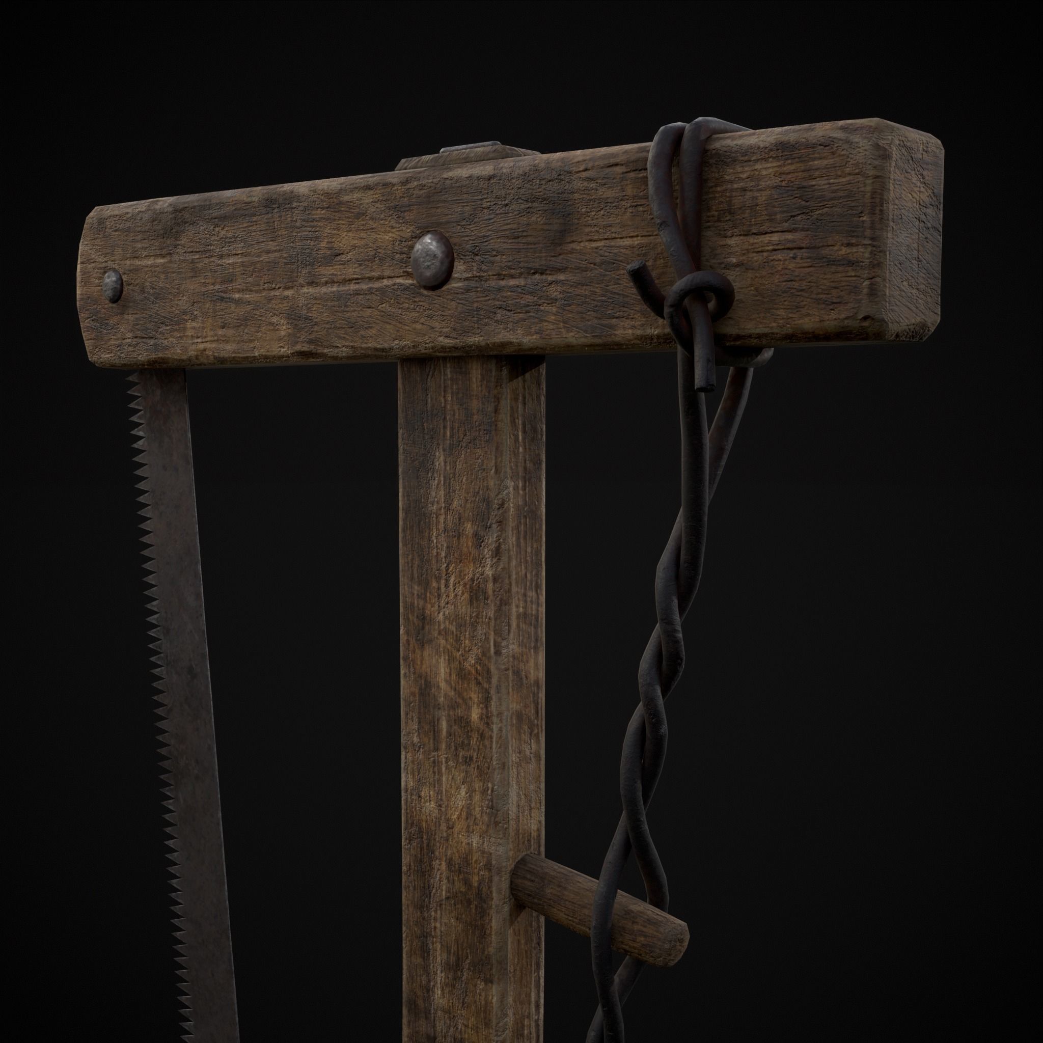 Antique Wooden Bow Saw Low-poly 3D model_13