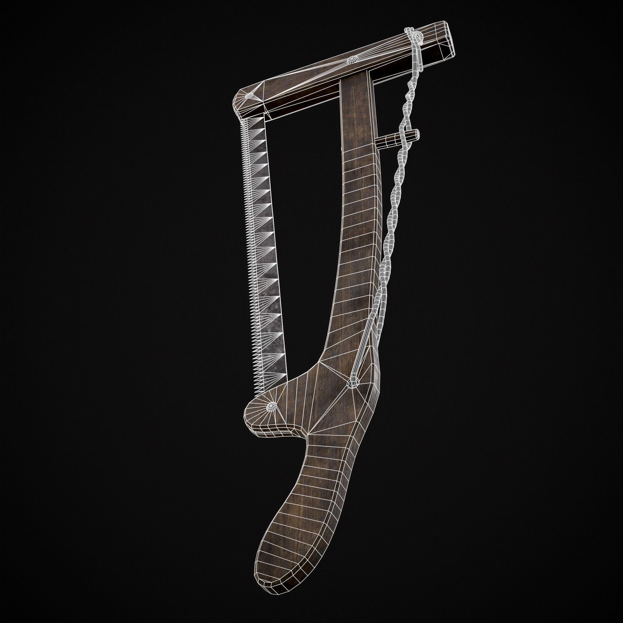 Antique Wooden Bow Saw Low-poly 3D model_6