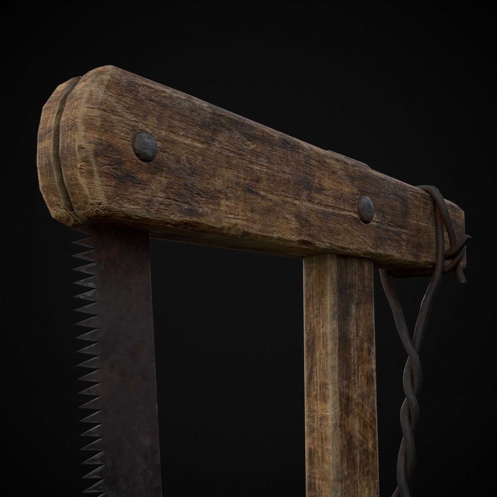 Antique Wooden Bow Saw Low-poly 3D model_15