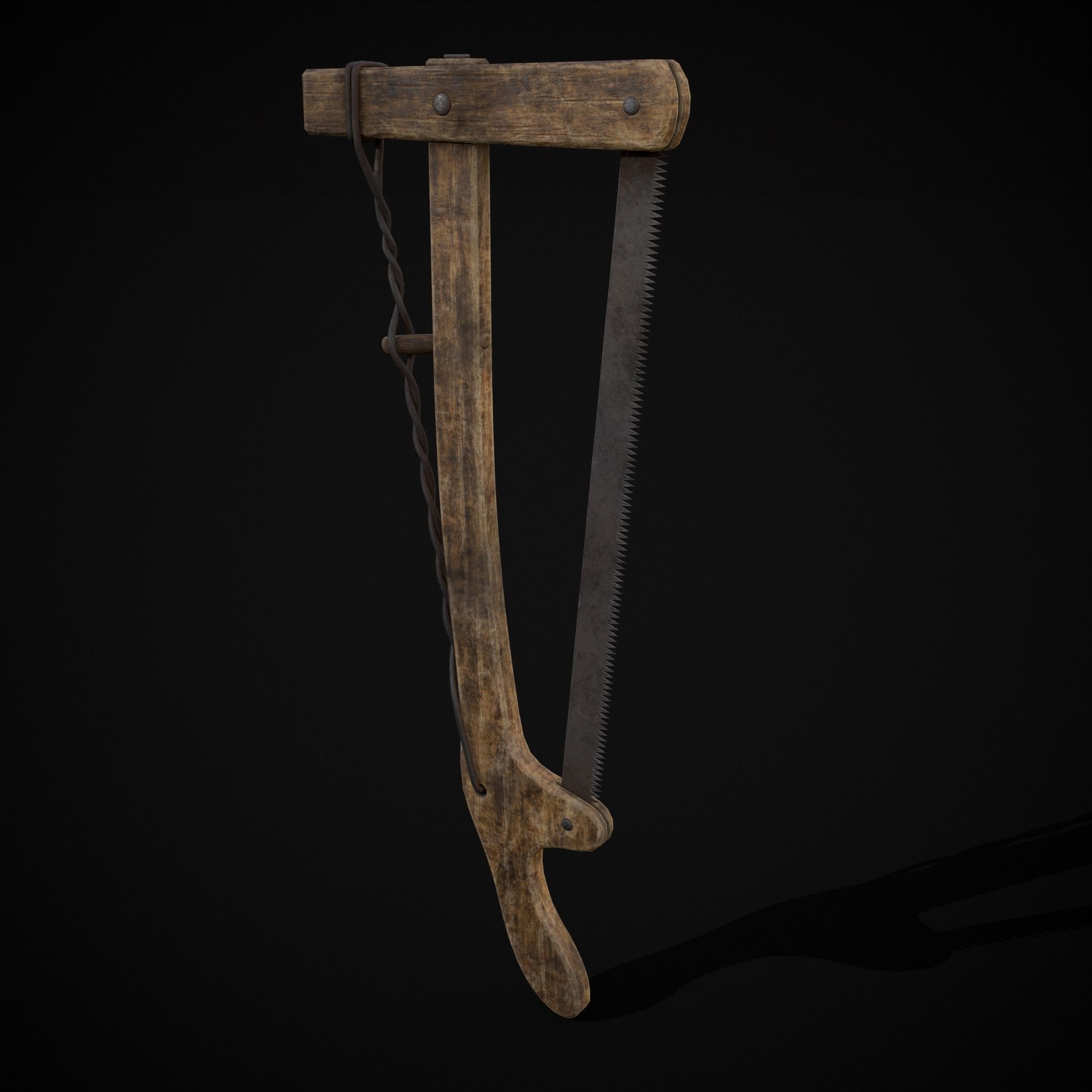 Antique Wooden Bow Saw Low-poly 3D model_27