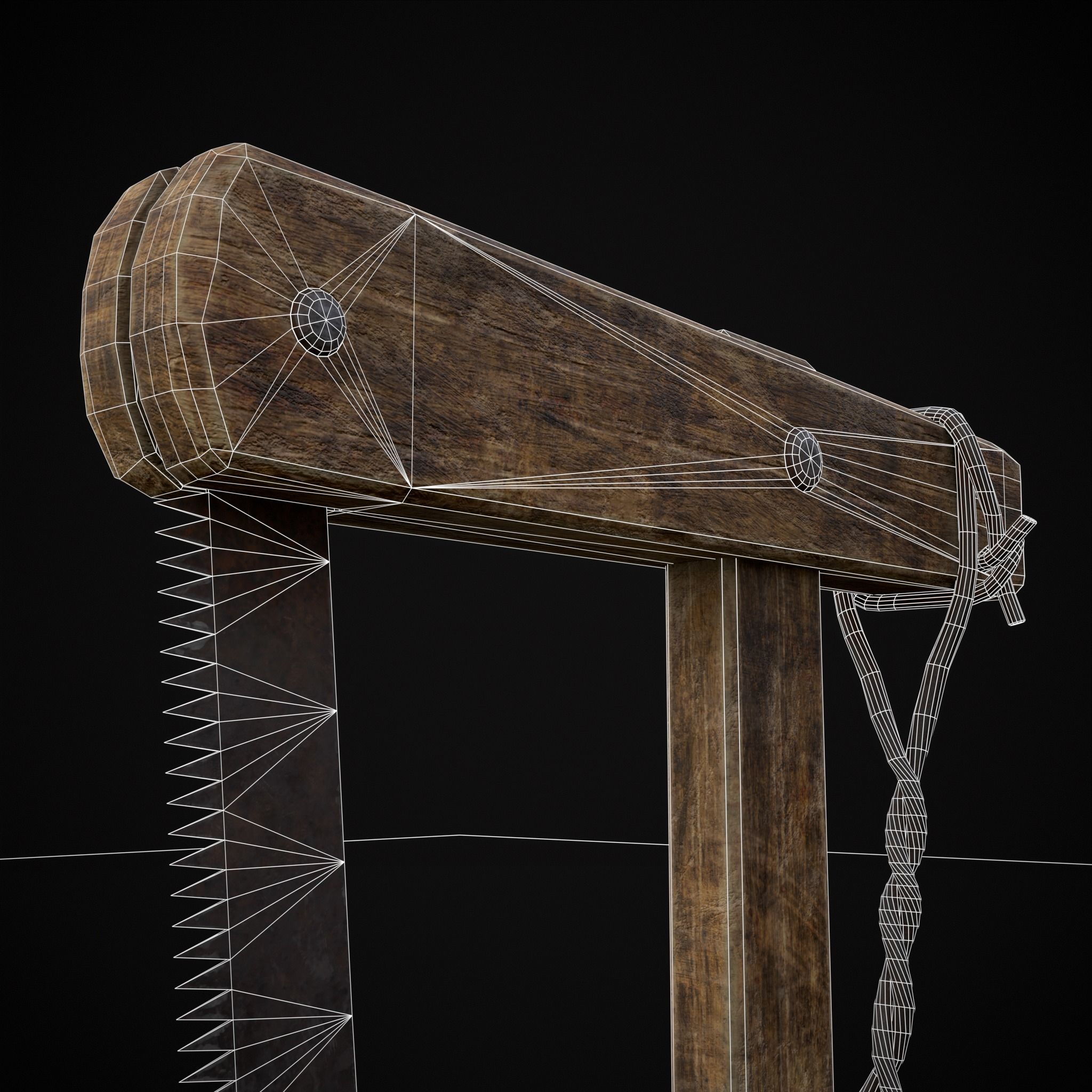 Antique Wooden Bow Saw Low-poly 3D model_16