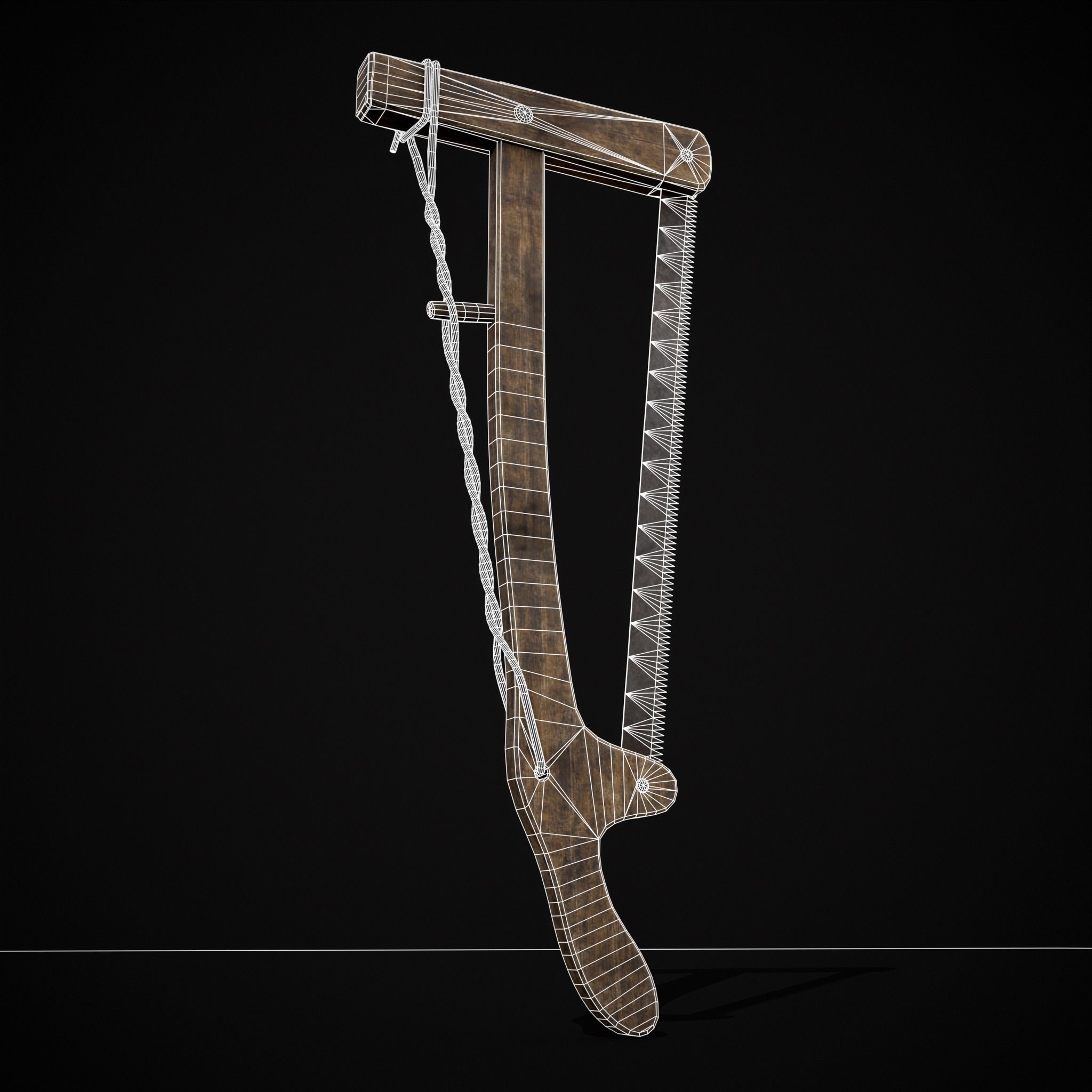 Antique Wooden Bow Saw Low-poly 3D model_4