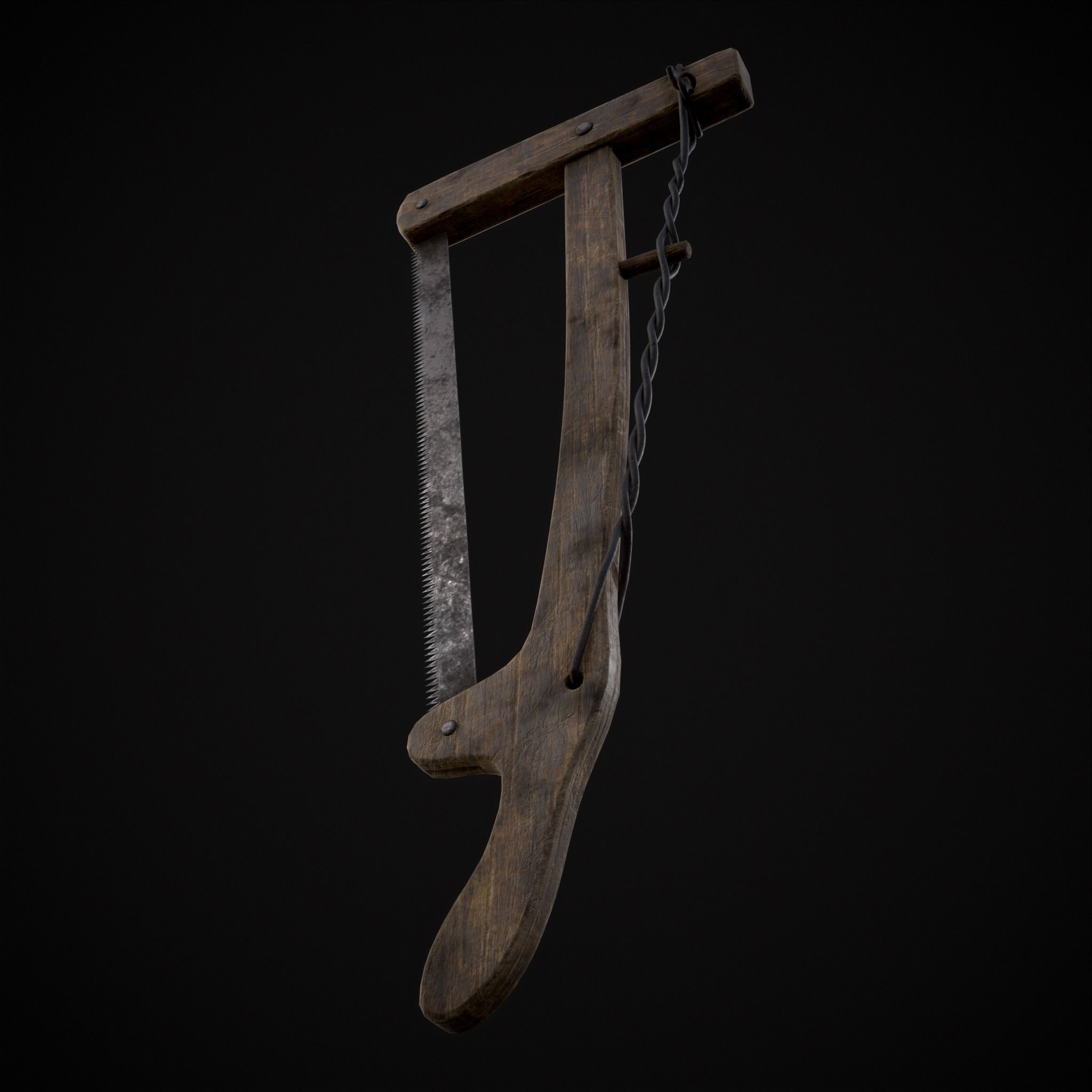 Antique Wooden Bow Saw Low-poly 3D model_23