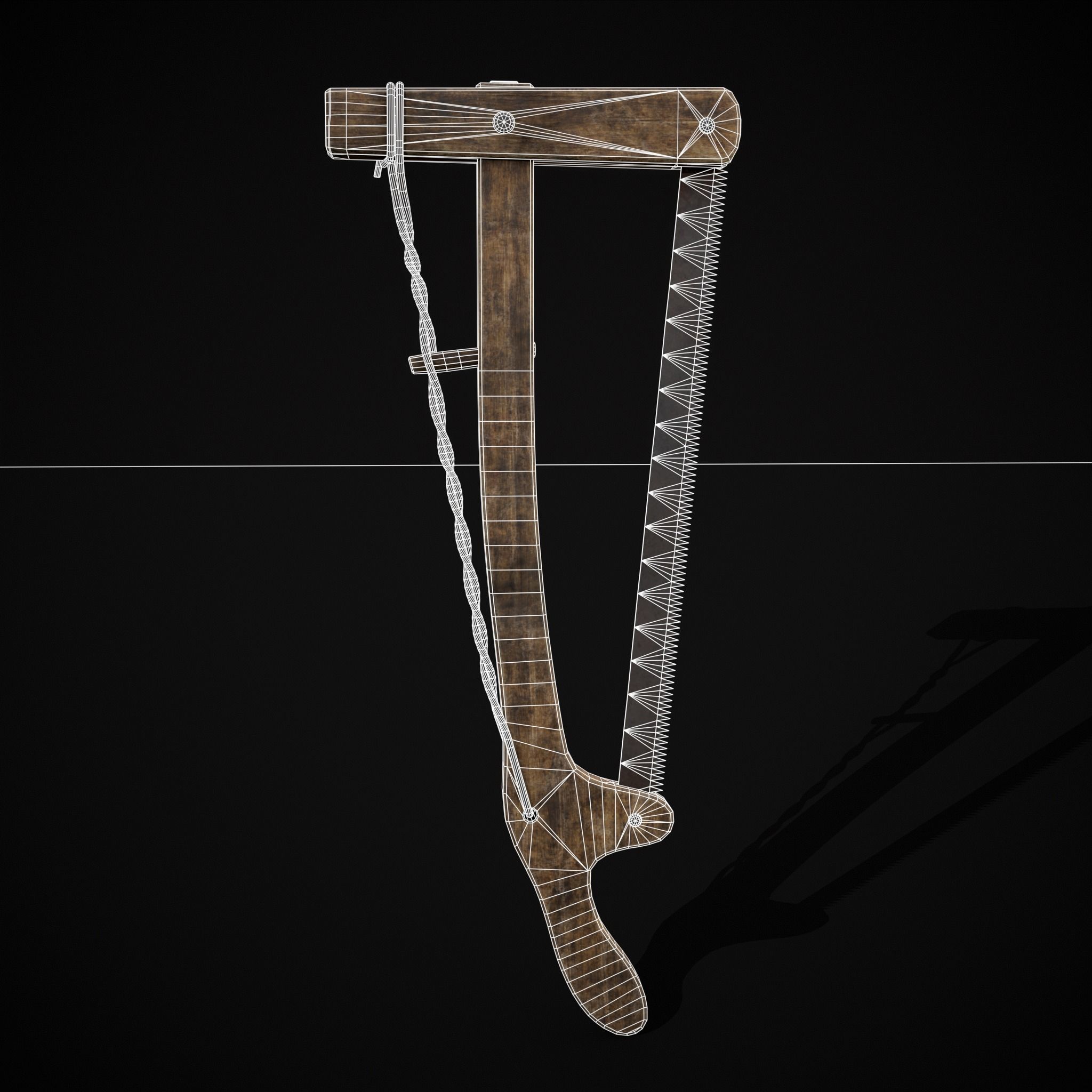 Antique Wooden Bow Saw Low-poly 3D model_30