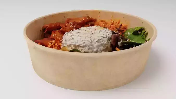 Bibimbap Korean rice dish Poke bowl lunch rice pork and cabbage