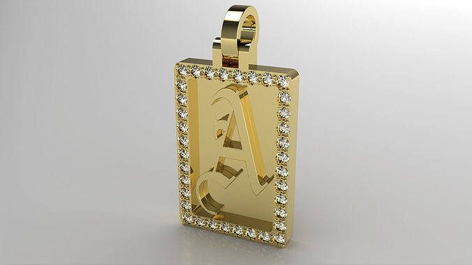 old English letter pendent with diamonds  3D print model