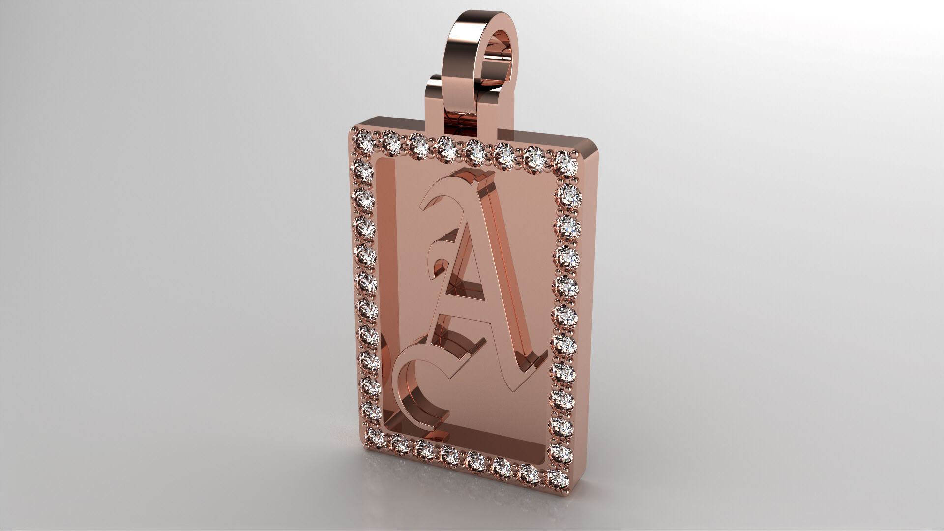 old English letter pendent with diamonds  3D print model_2