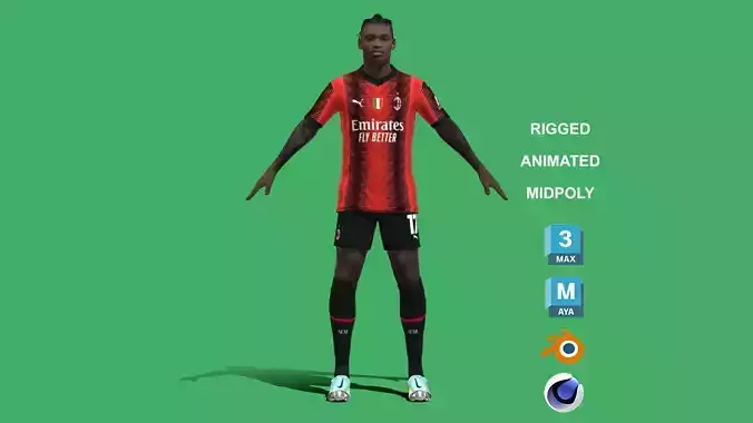3D Rigged Rafael Leao AC Milan 2024