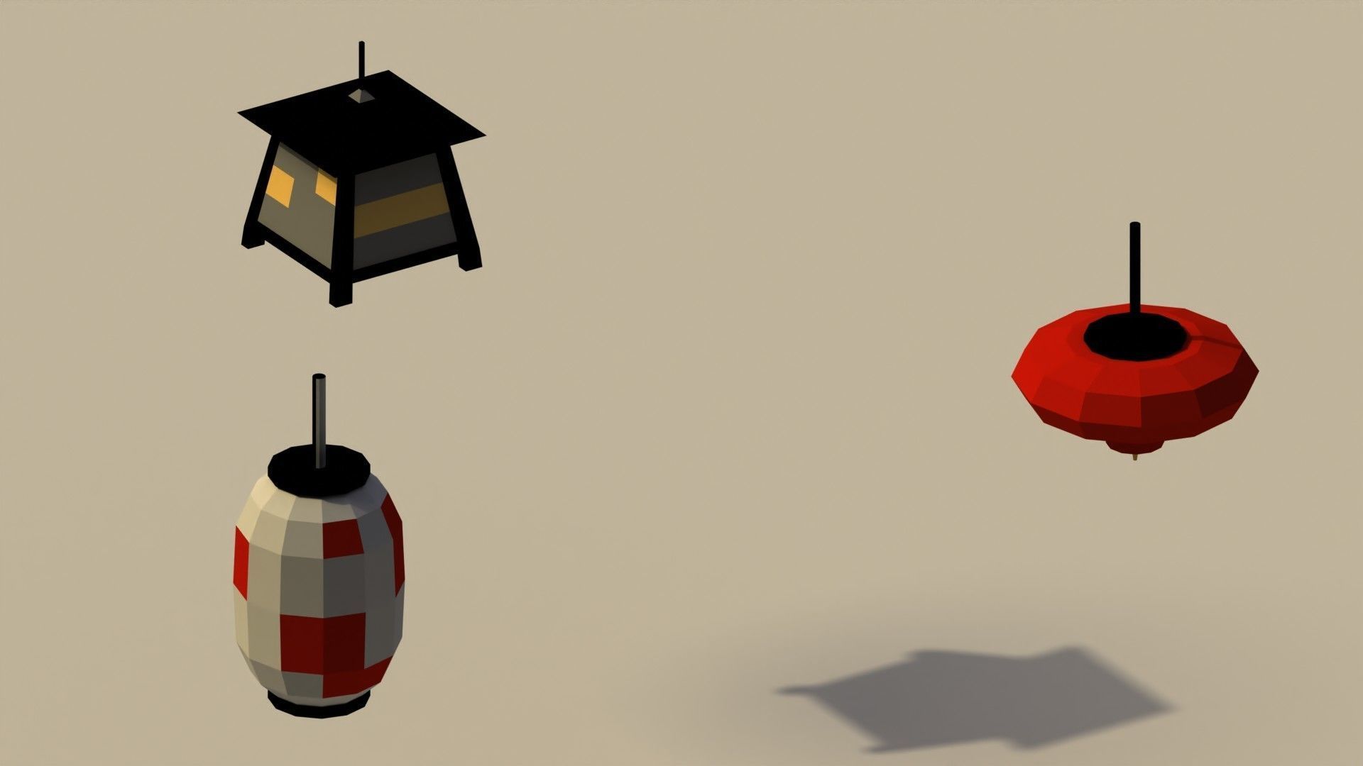 Low Poly Japanese Lanterns Low-poly 3D model_2
