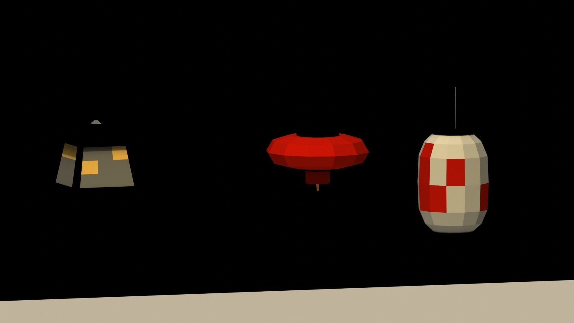 Low Poly Japanese Lanterns Low-poly 3D model_1