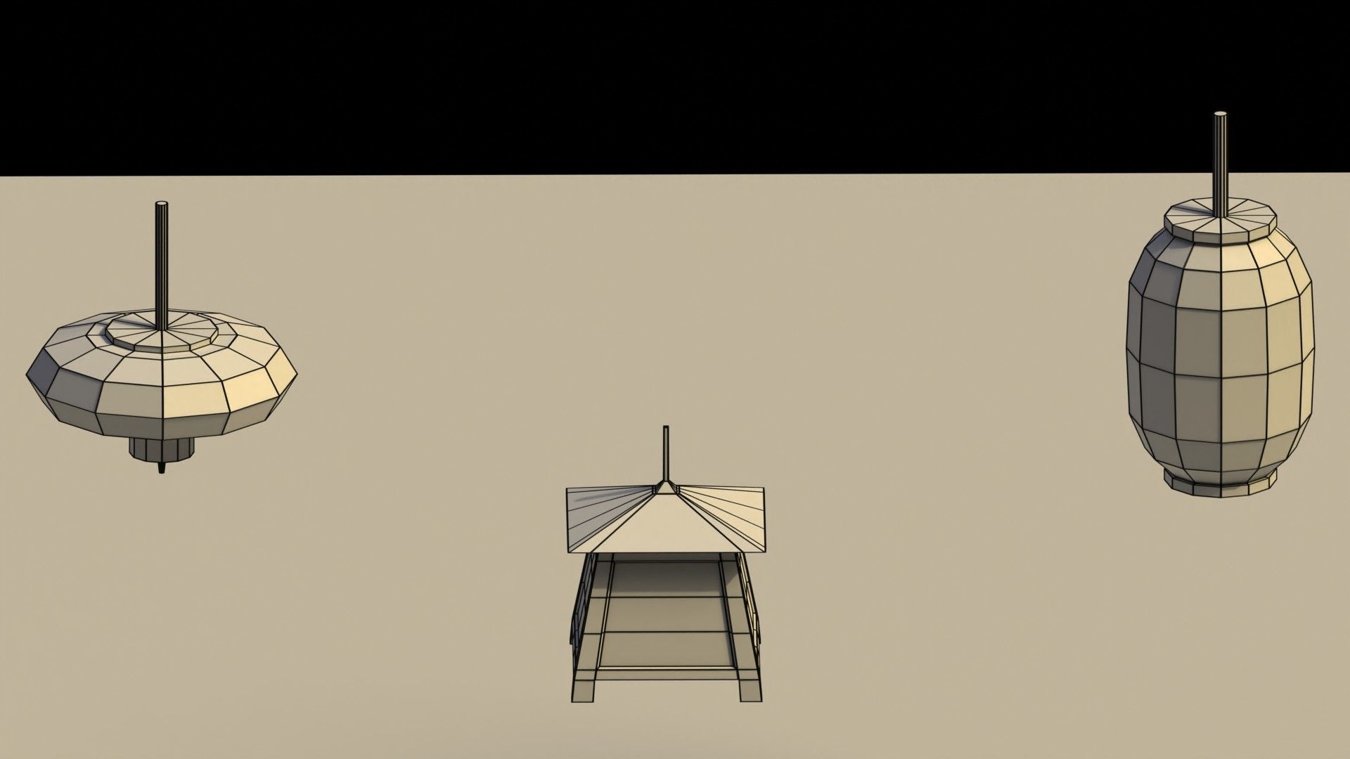 Low Poly Japanese Lanterns Low-poly 3D model_5