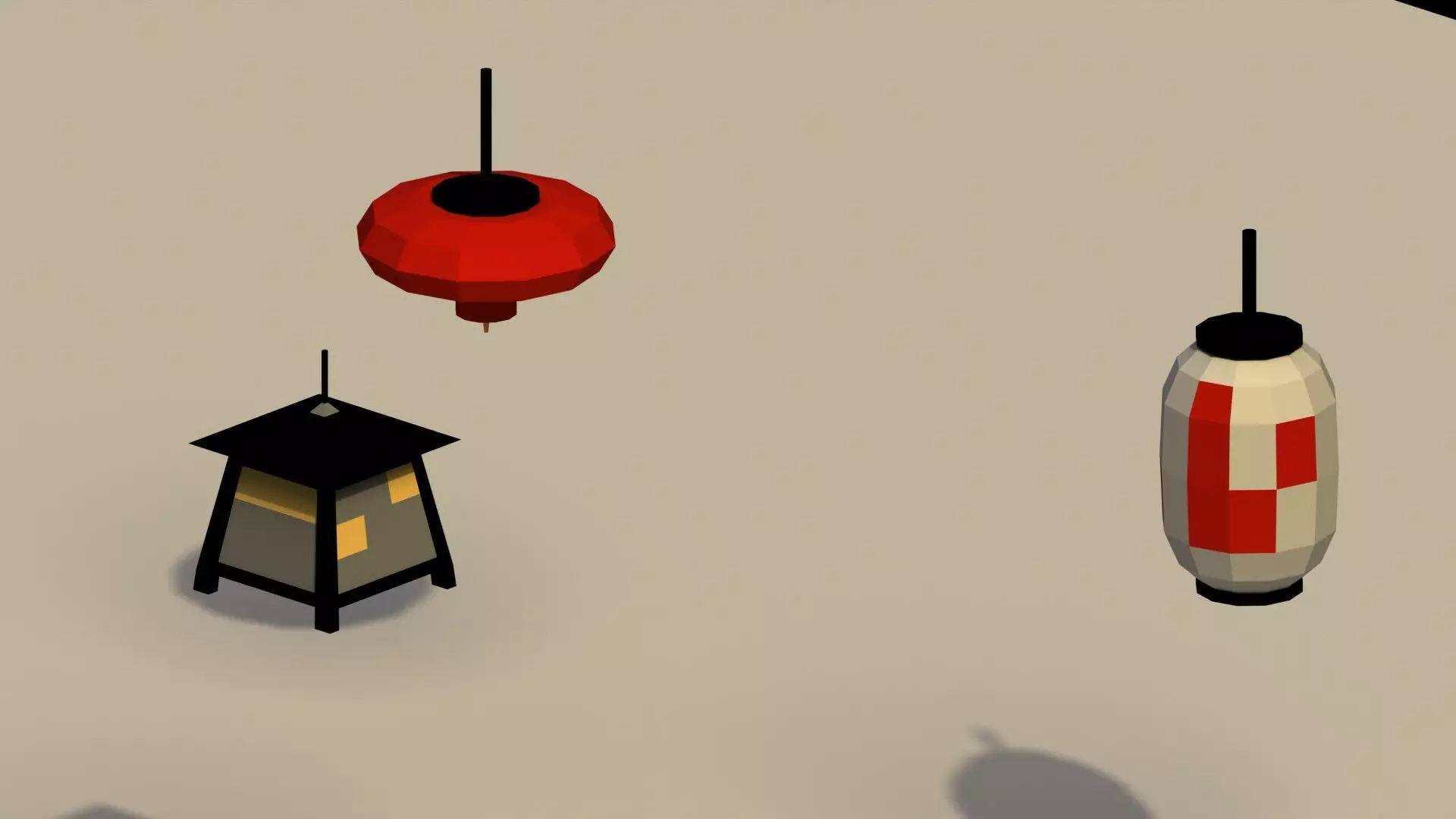 Low Poly Japanese Lanterns Low-poly 3D model_0