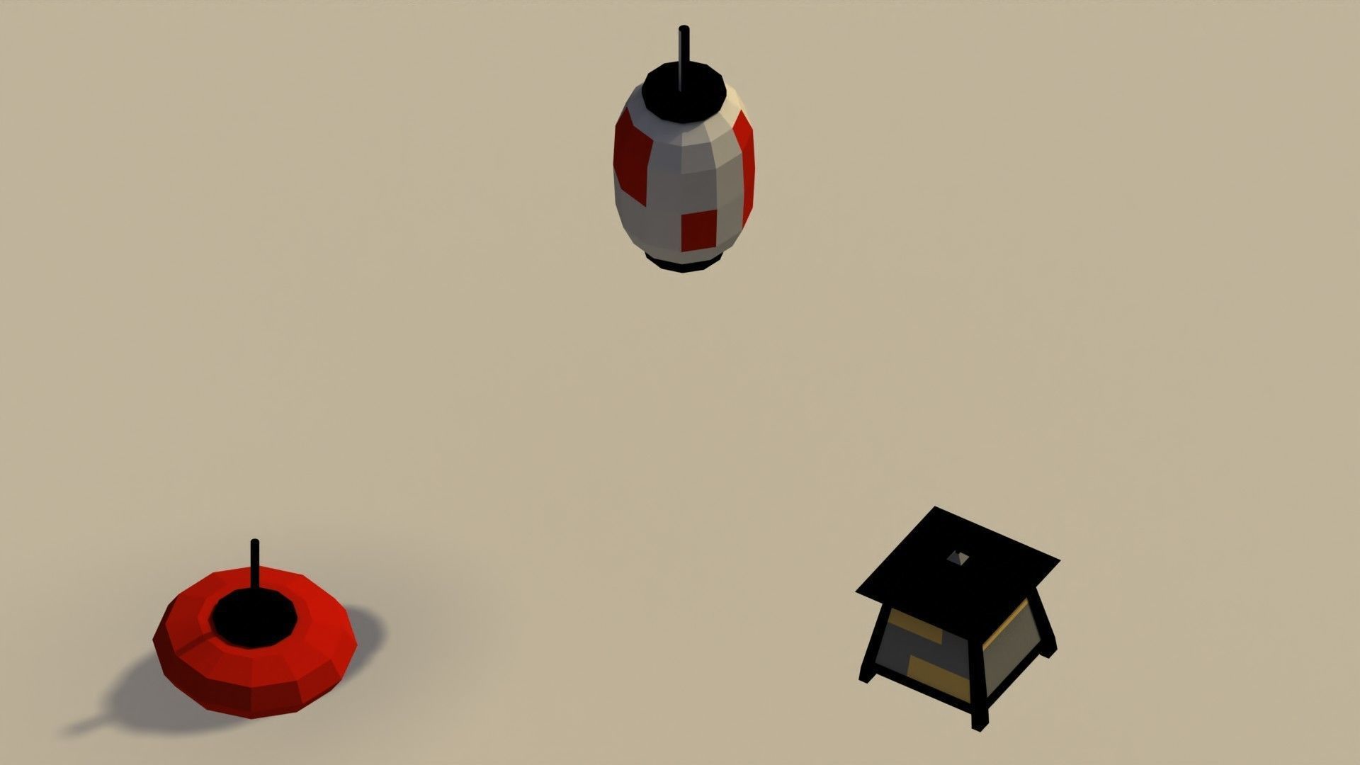 Low Poly Japanese Lanterns Low-poly 3D model_4