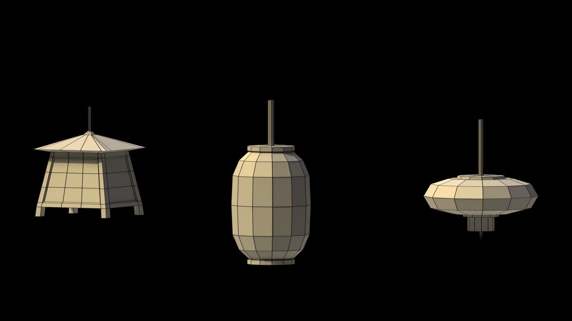 Low Poly Japanese Lanterns Low-poly 3D model_6