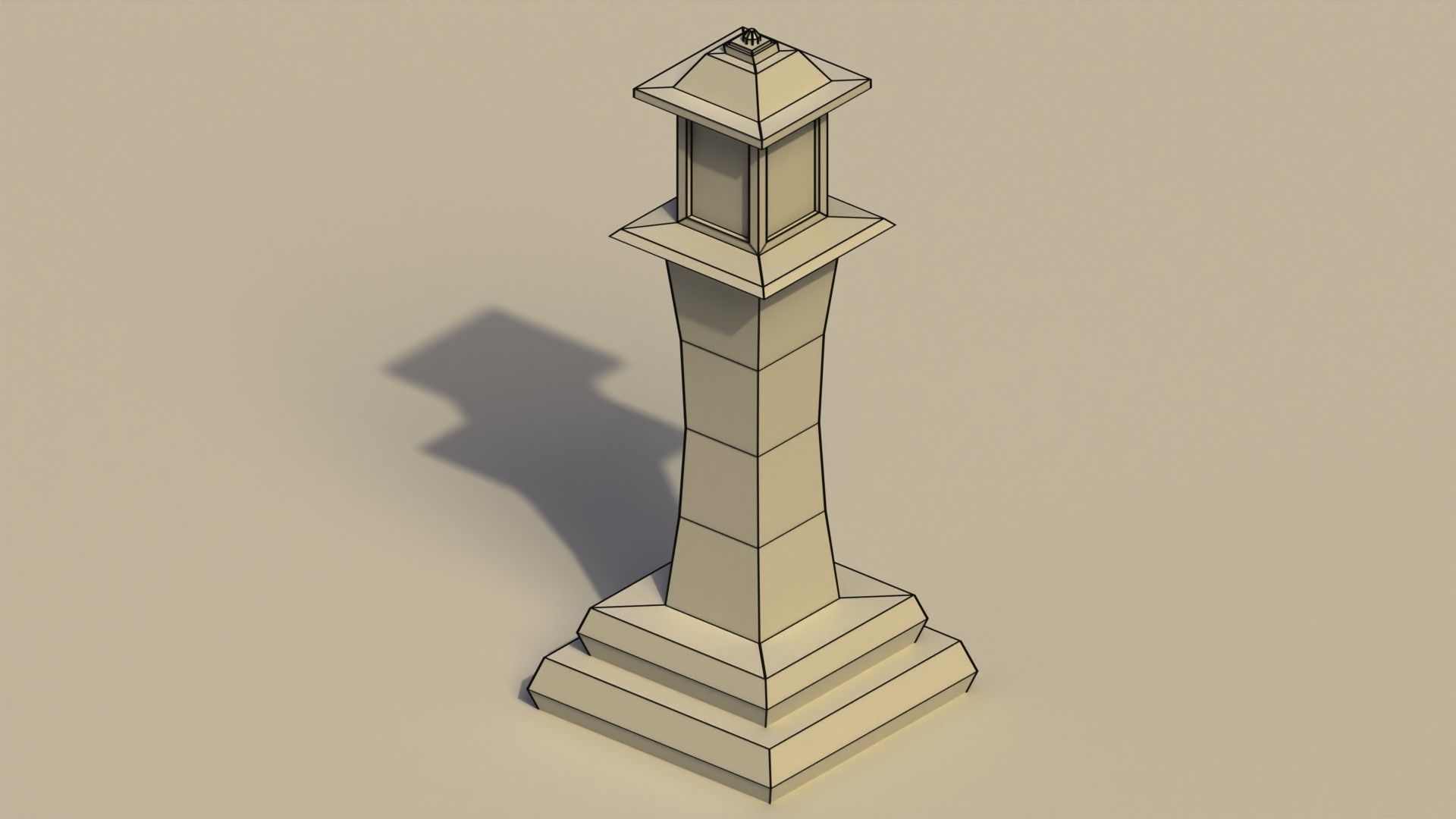Low Poly Japanese Lamp Post Low-poly 3D model_5