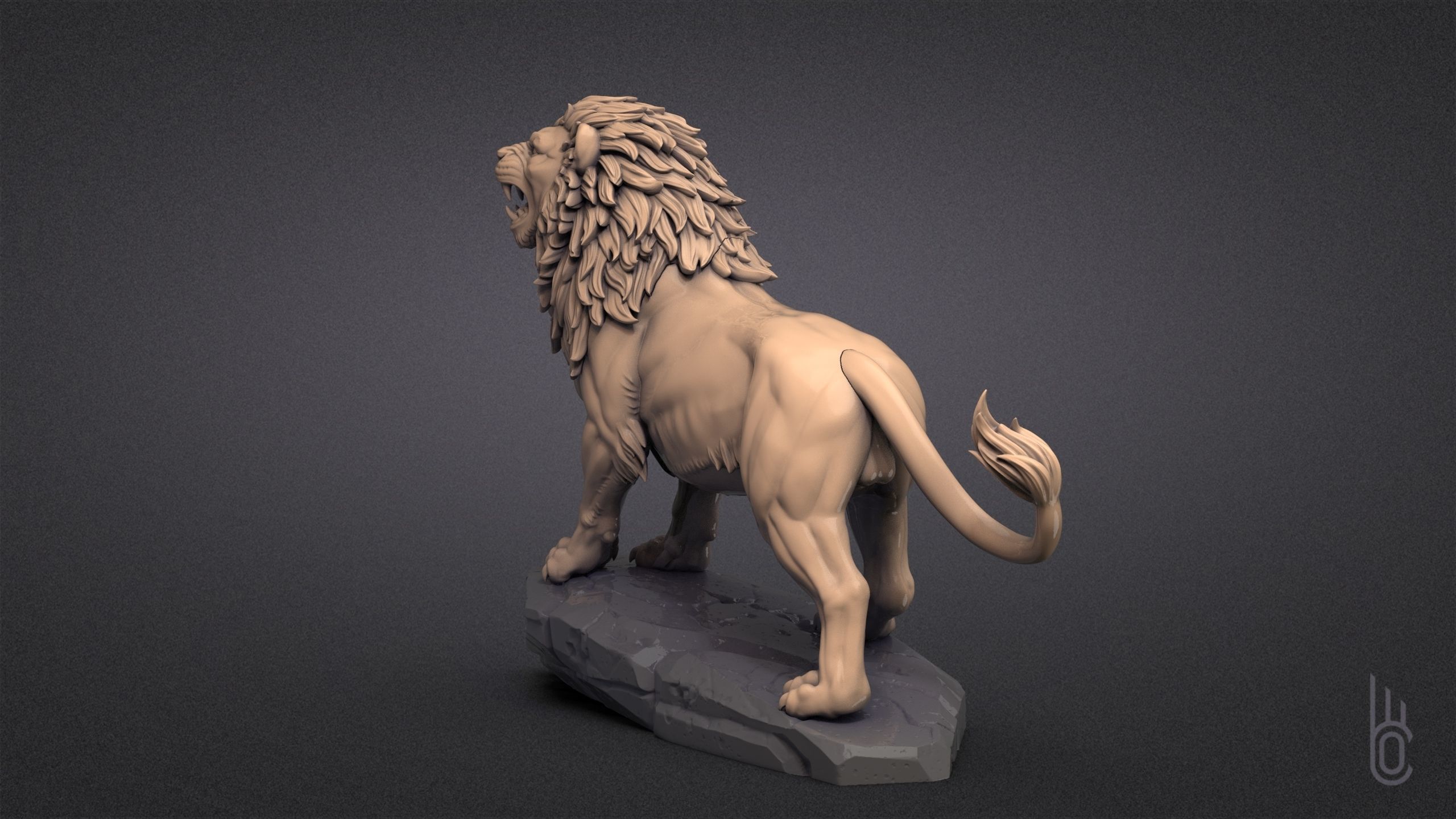 Growling Lion 3D print model_3