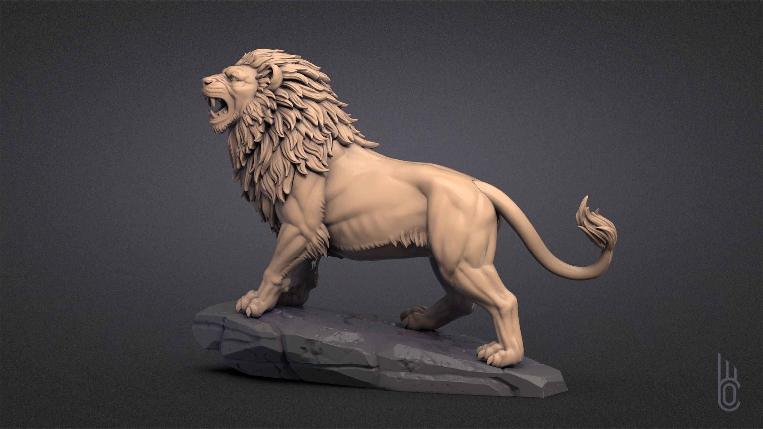Growling Lion 3D print model_4