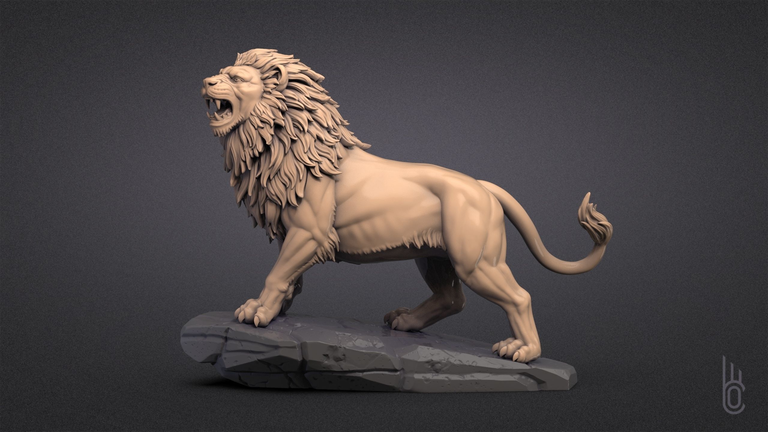 Growling Lion 3D print model_2