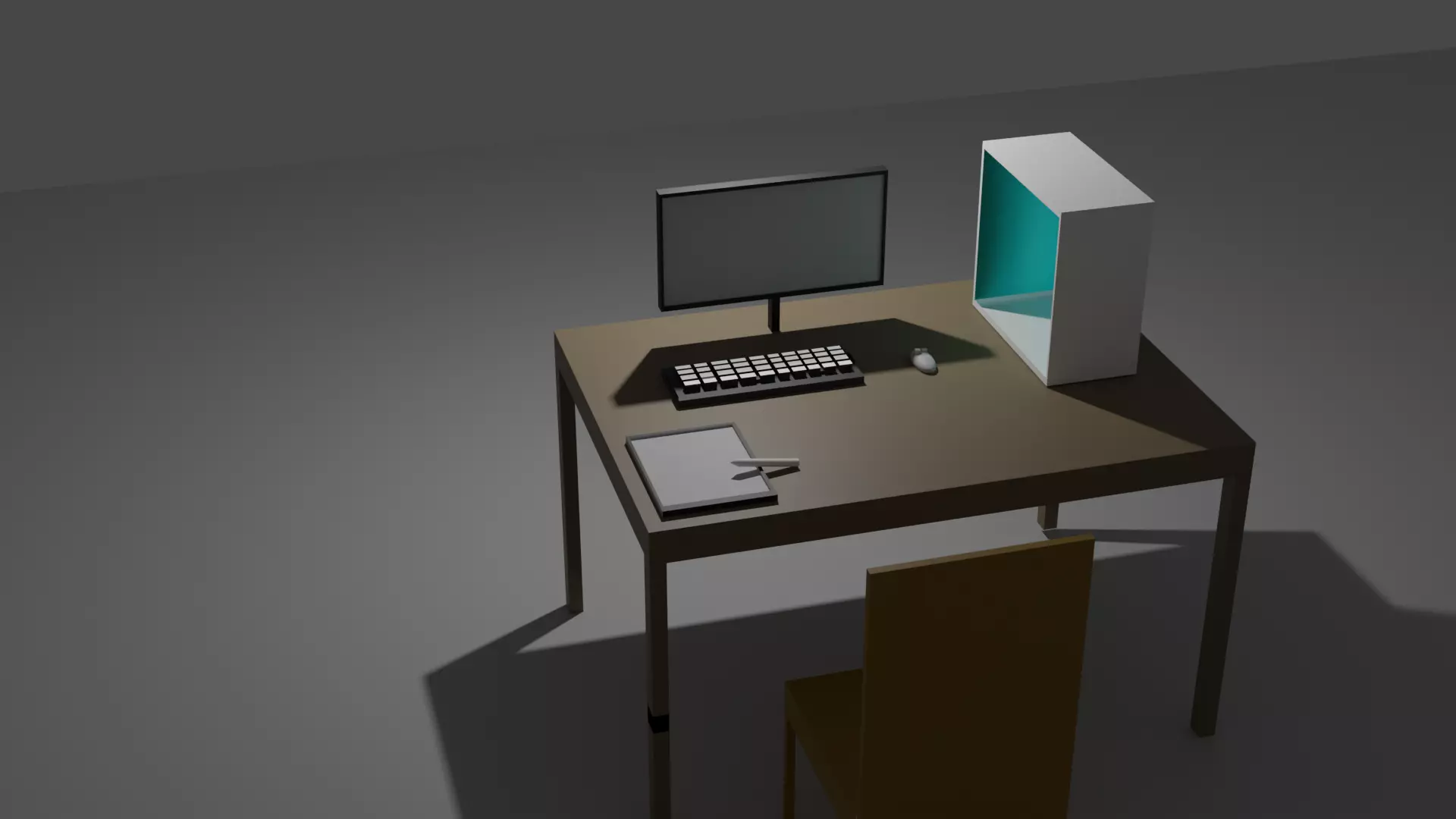 computer and desk Low-poly 3D model_0