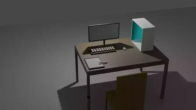 computer and desk Low-poly 3D model
