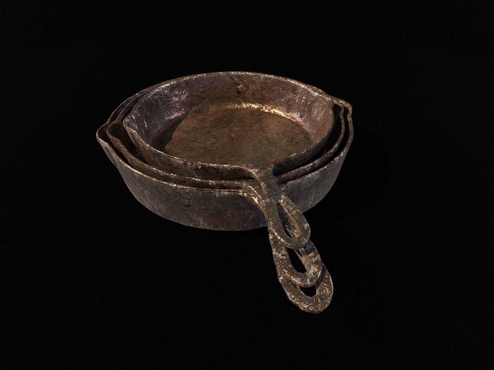 Old Iron Medieval Skillets Low-poly 3D model_12