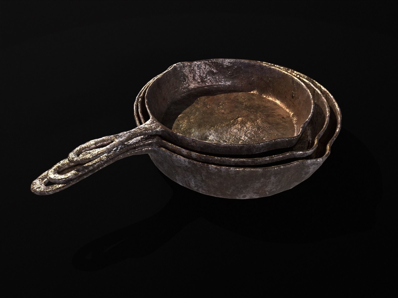 Old Iron Medieval Skillets Low-poly 3D model_16
