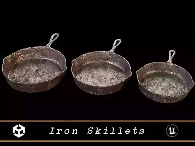 Old Iron Medieval Skillets Low-poly 3D model