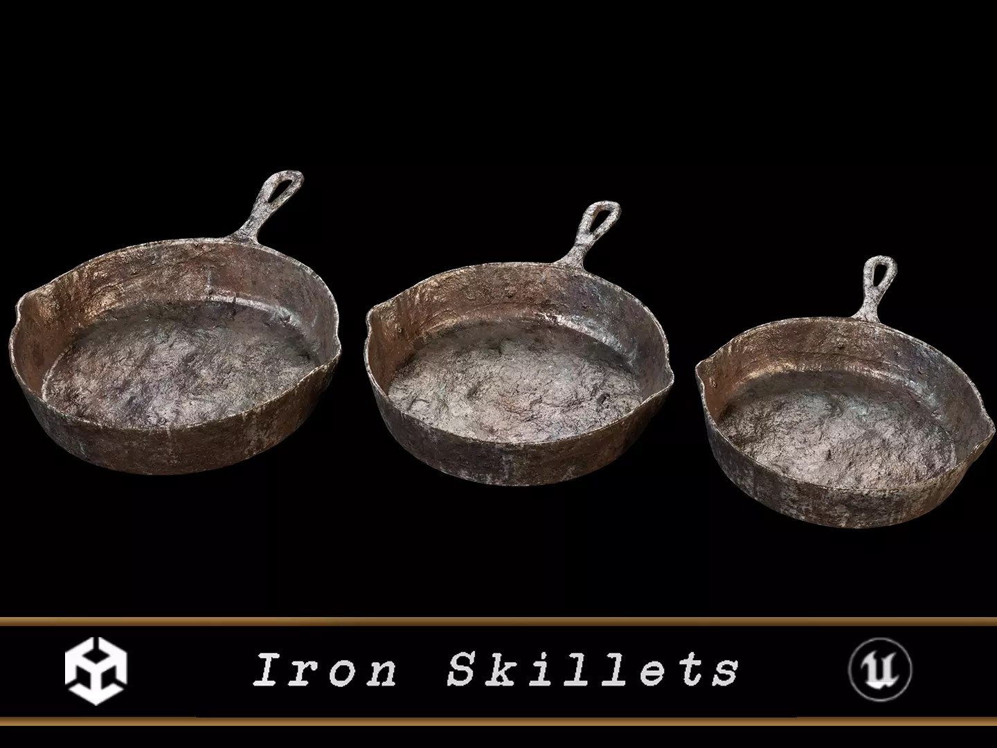 Old Iron Medieval Skillets Low-poly 3D model_0