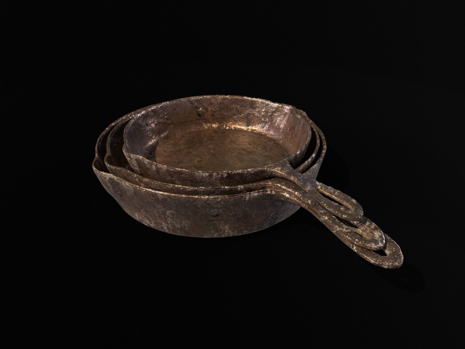 Old Iron Medieval Skillets Low-poly 3D model_10