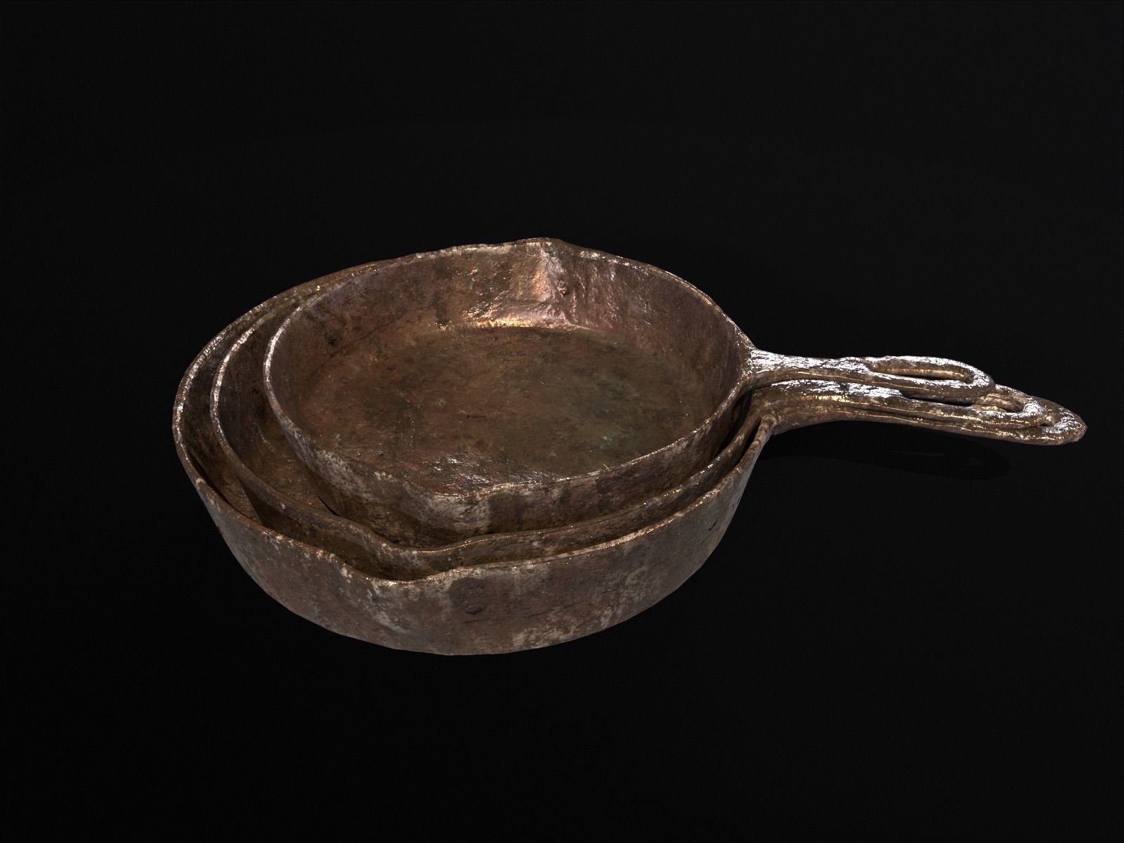 Old Iron Medieval Skillets Low-poly 3D model_6