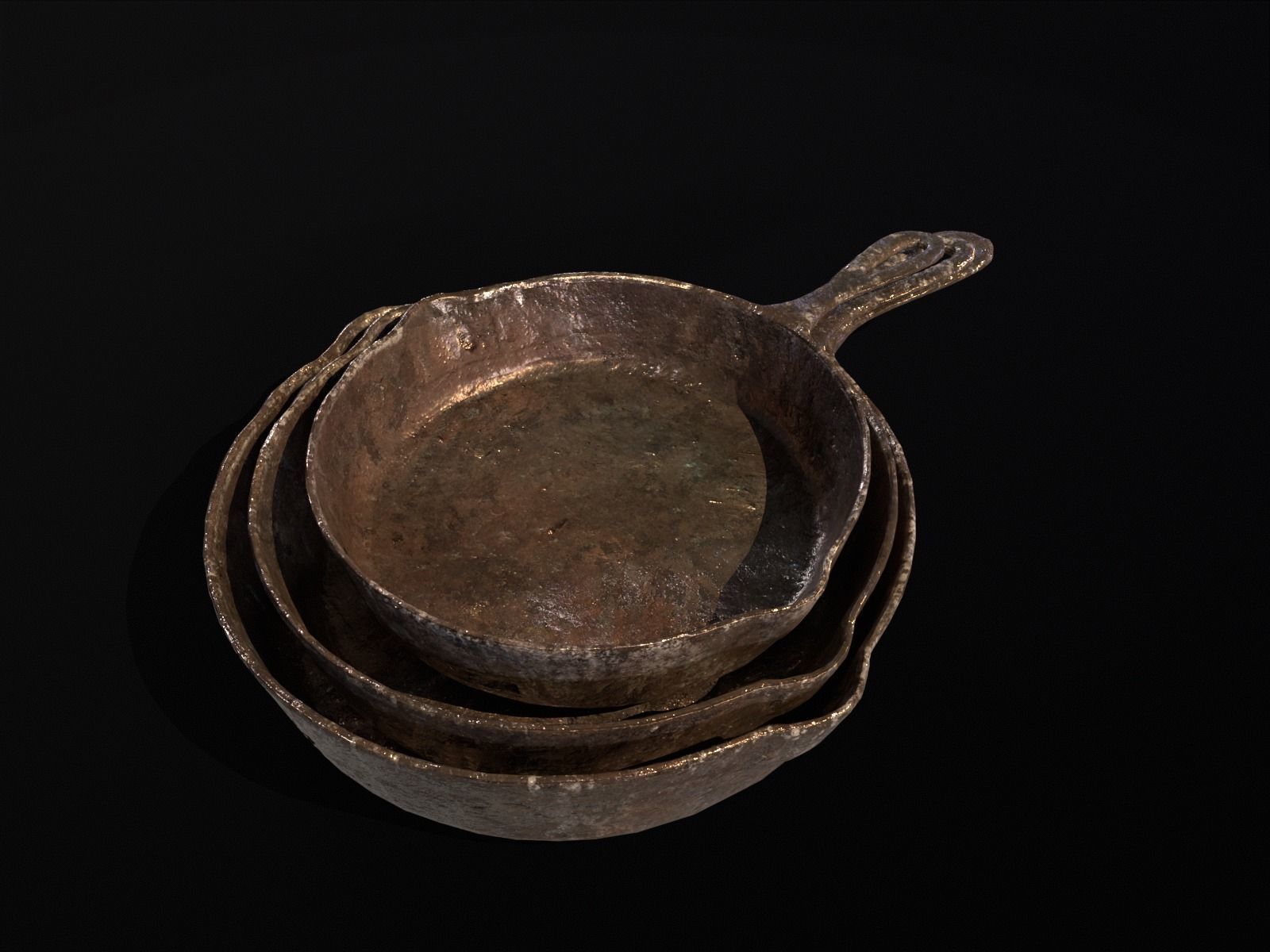 Old Iron Medieval Skillets Low-poly 3D model_2