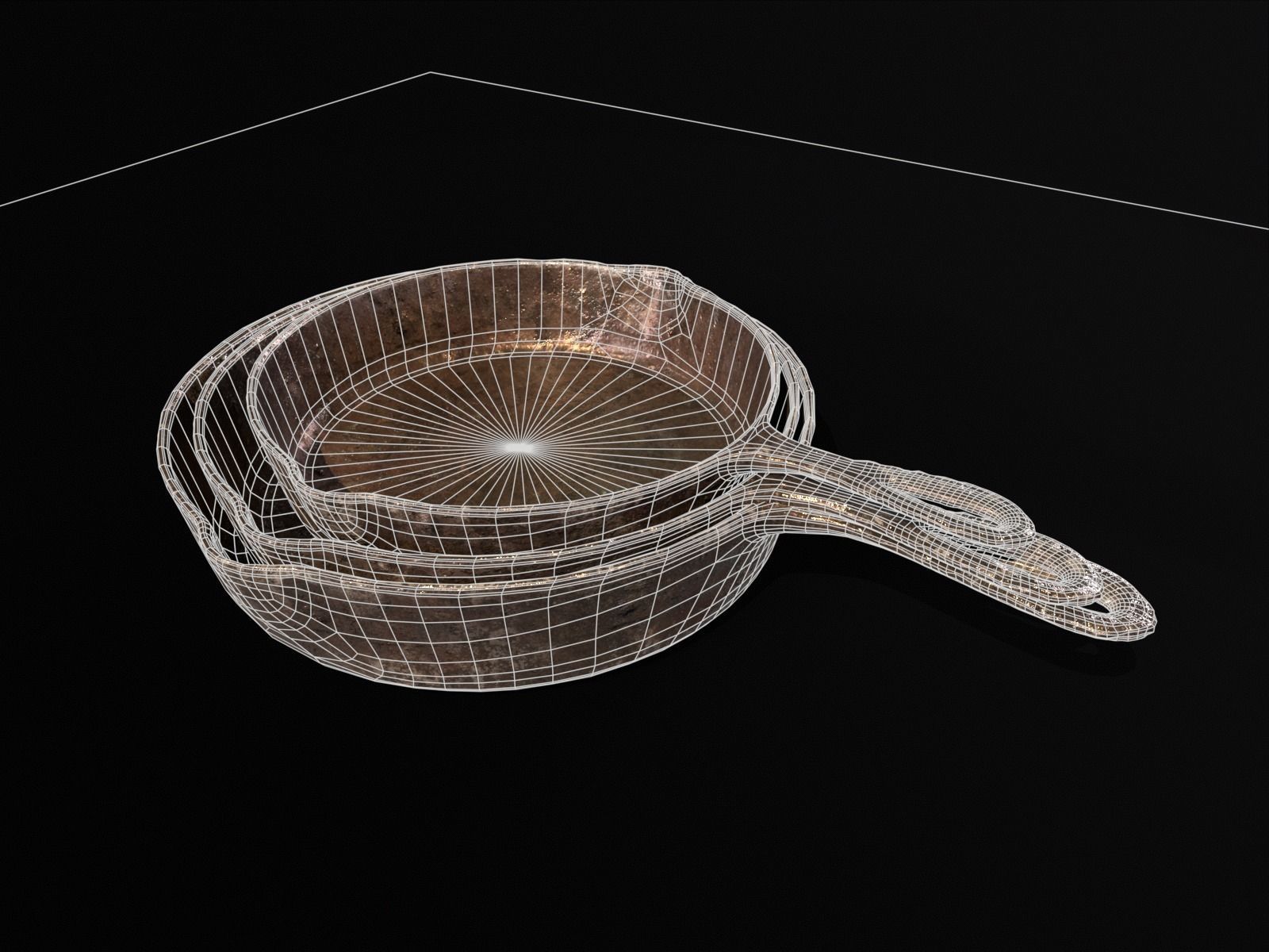 Old Iron Medieval Skillets Low-poly 3D model_9