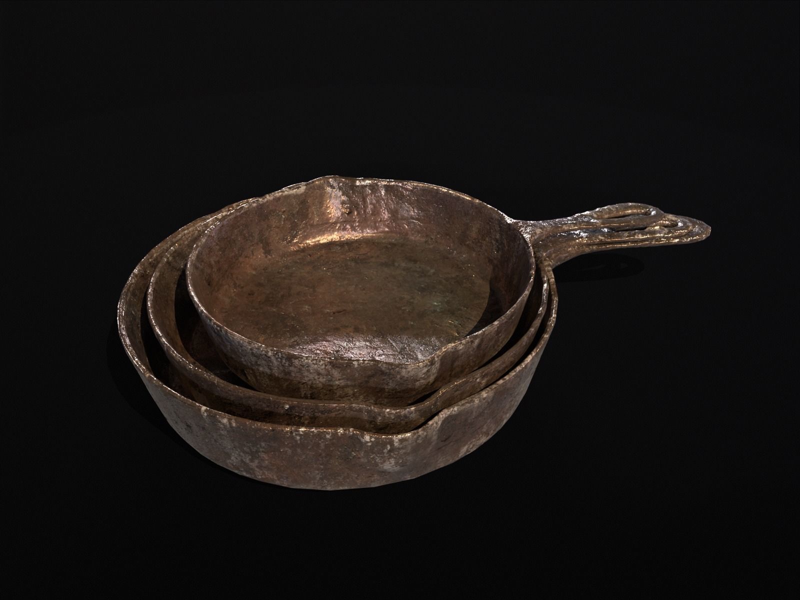 Old Iron Medieval Skillets Low-poly 3D model_4